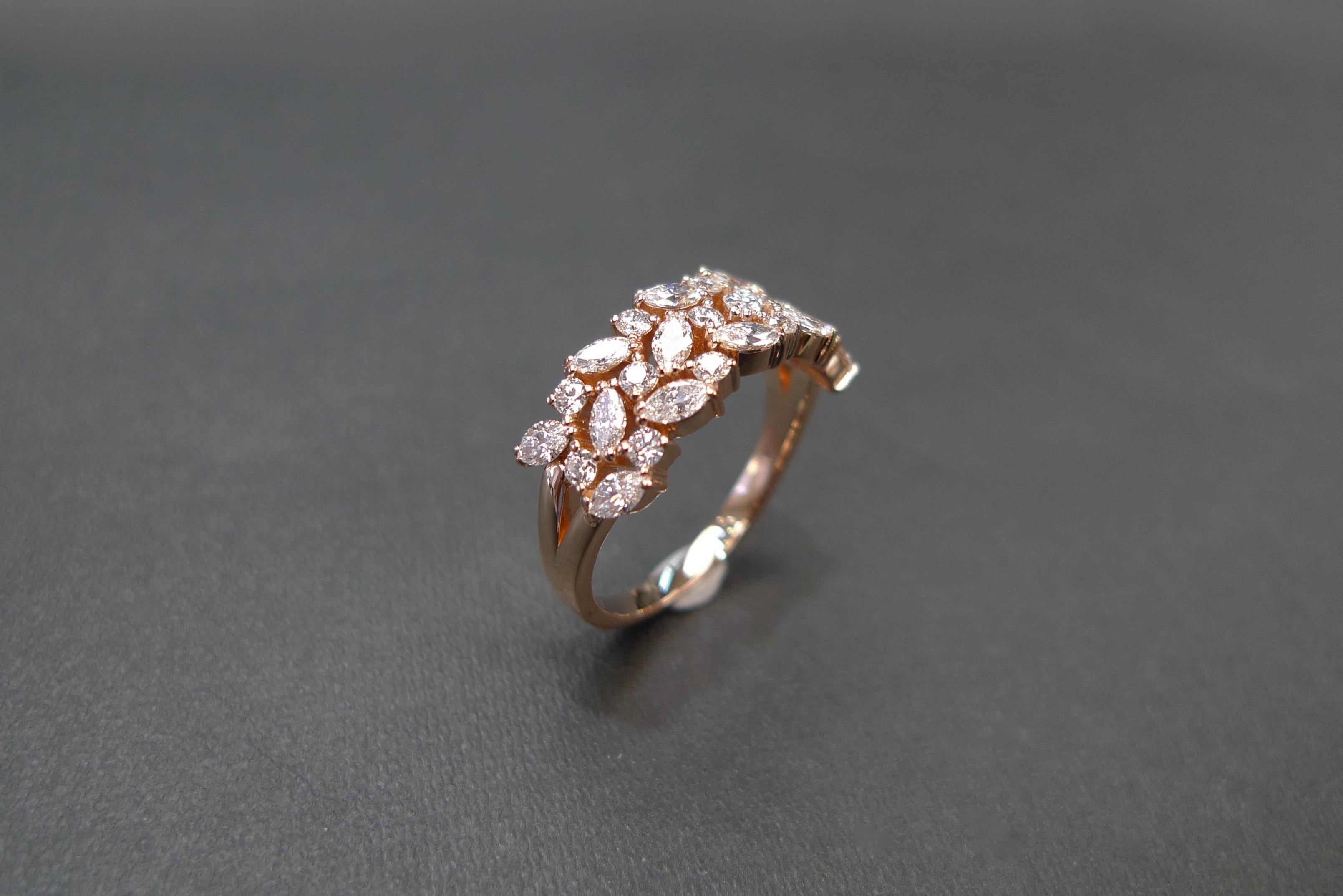 For Sale:  Marquise Cut Diamond & Round Brilliant Diamond Three Rows Unique Wedding Ring 9