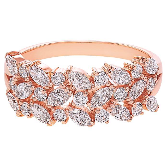 For Sale:  Marquise Cut Diamond & Round Brilliant Diamond Three Rows Unique Wedding Ring