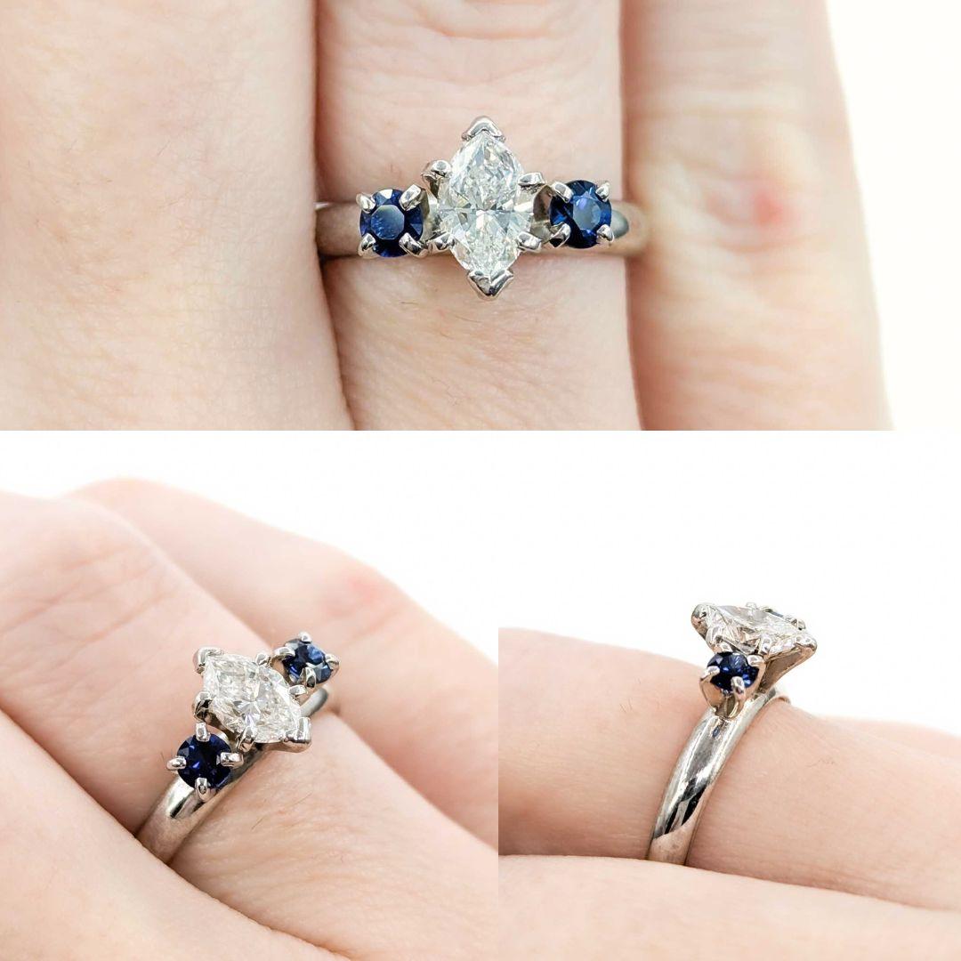 Marquise Cut Diamond & Sapphire Three-Stone Engagement Ring

This exquisite Marquise Diamond & Sapphire Three-Stone Engagement Ring is beautifully crafted in 14kt white gold. It features a striking .50ct marquise-cut diamond with SI2 clarity and G