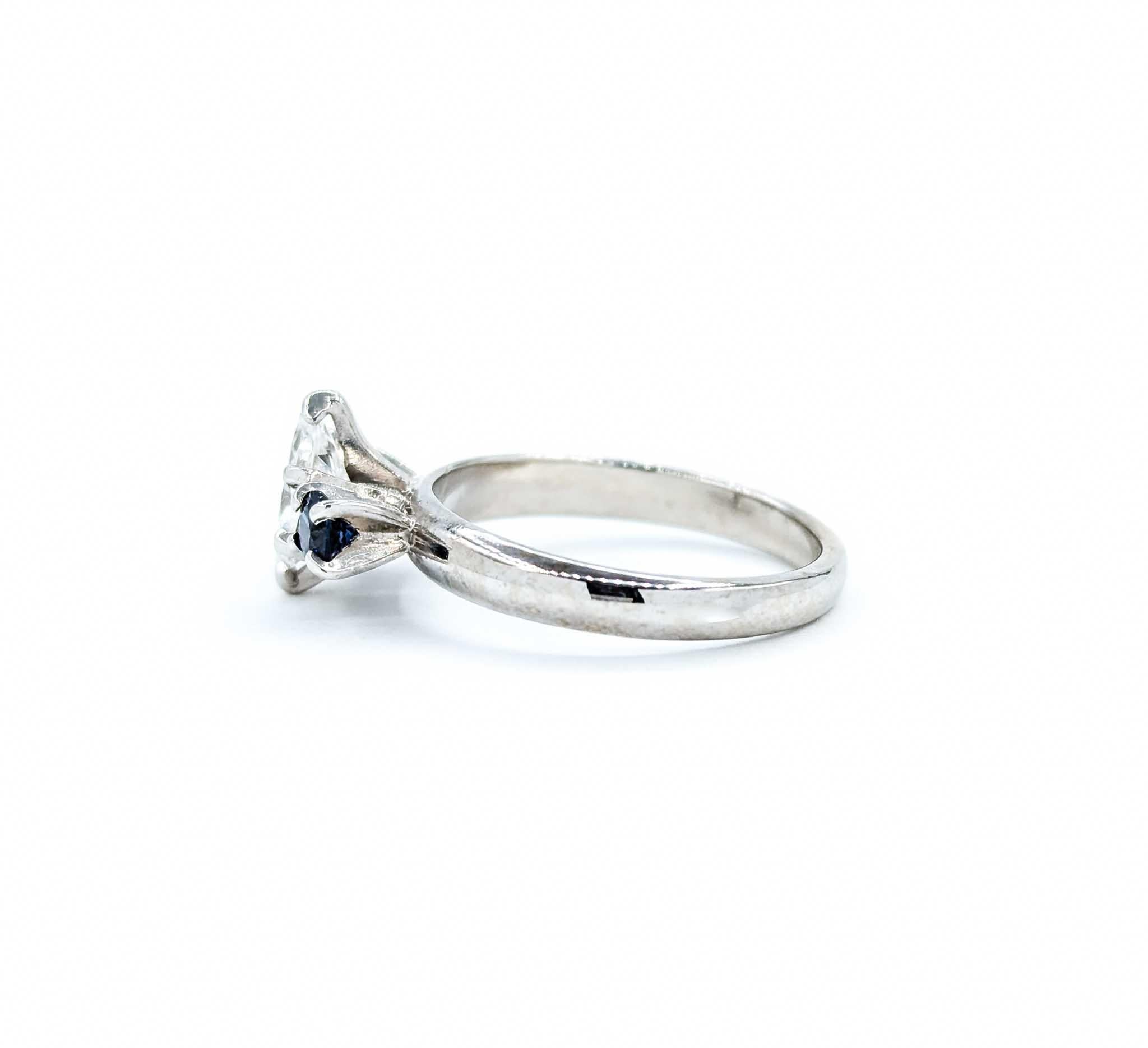 Marquise Cut Diamond & Sapphire Three-Stone Engagement Ring For Sale 4