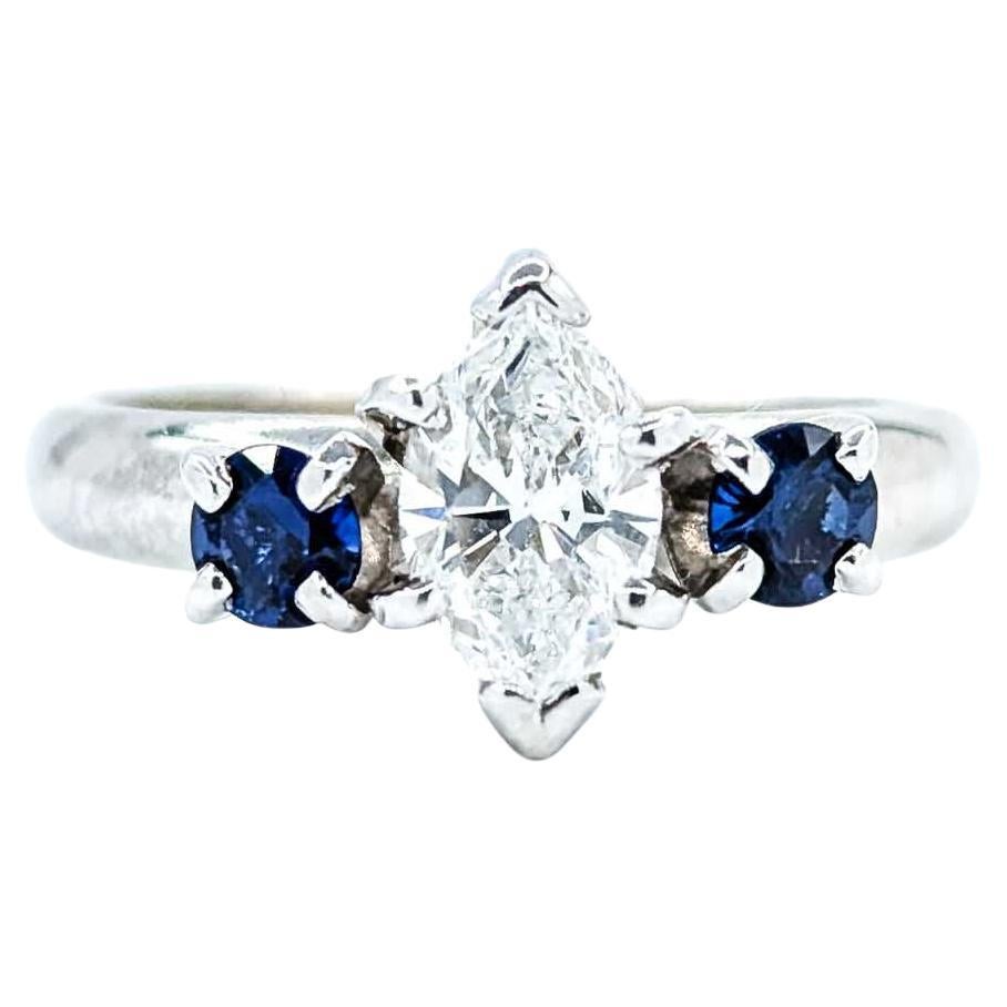 Marquise Cut Diamond & Sapphire Three-Stone Engagement Ring