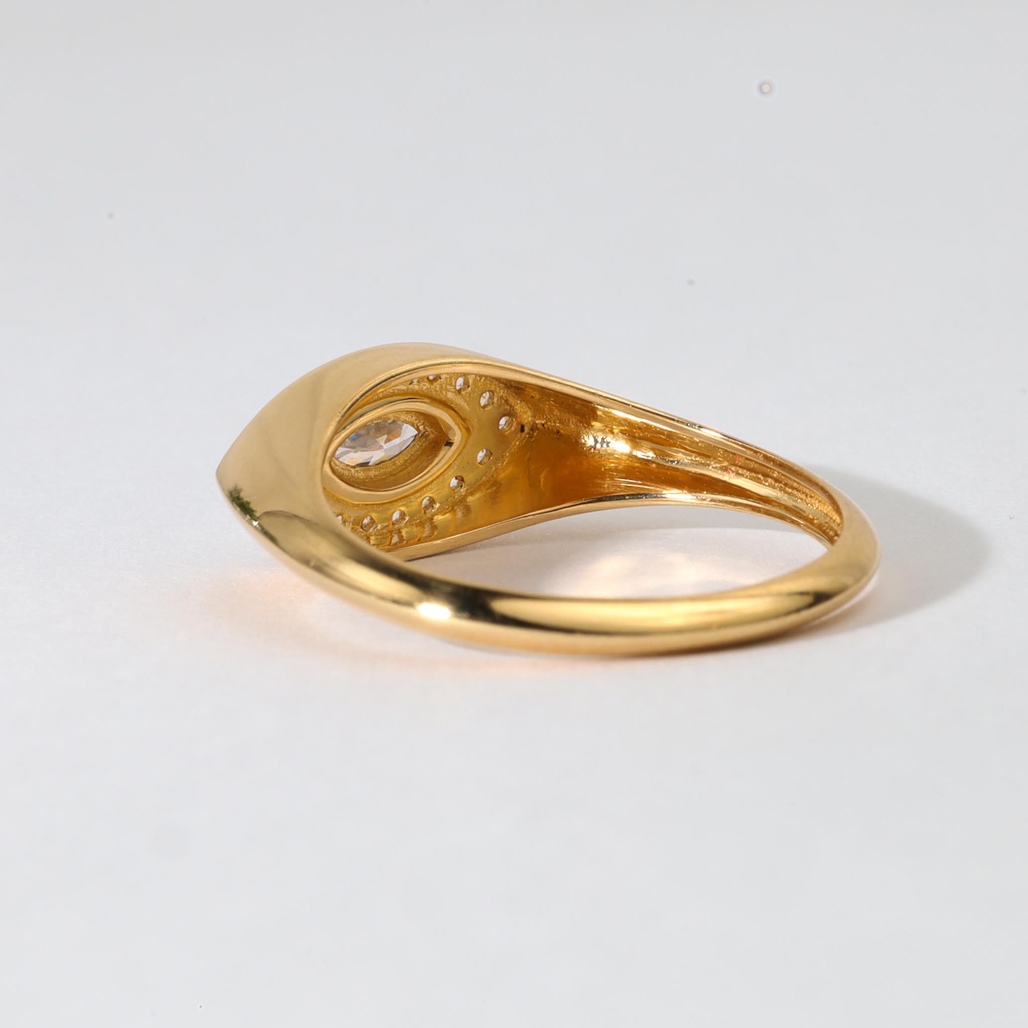 Marquise-Cut Diamond Signet Halo Ring in 18K Yellow Gold - Everyday Boldness. For Sale 2