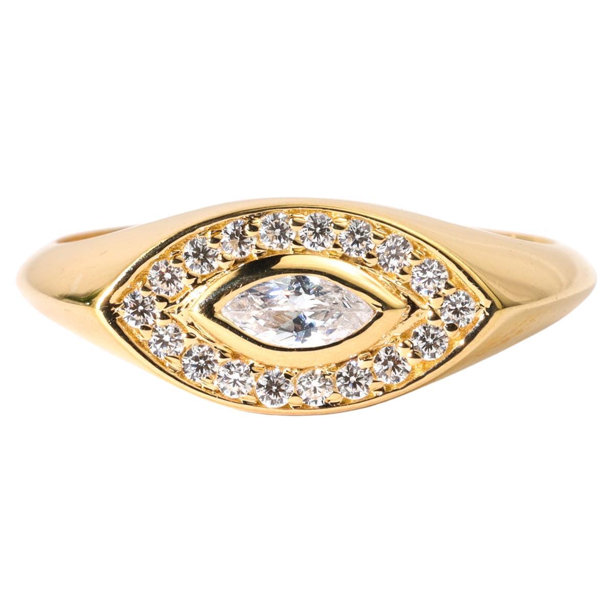 Marquise-Cut Diamond Signet Halo Ring in 18K Yellow Gold - Everyday Boldness. For Sale