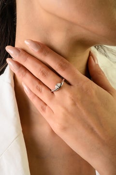 Marquise Cut Diamond Solitaire Ring Wave Band in 18K White Gold Gift for Women