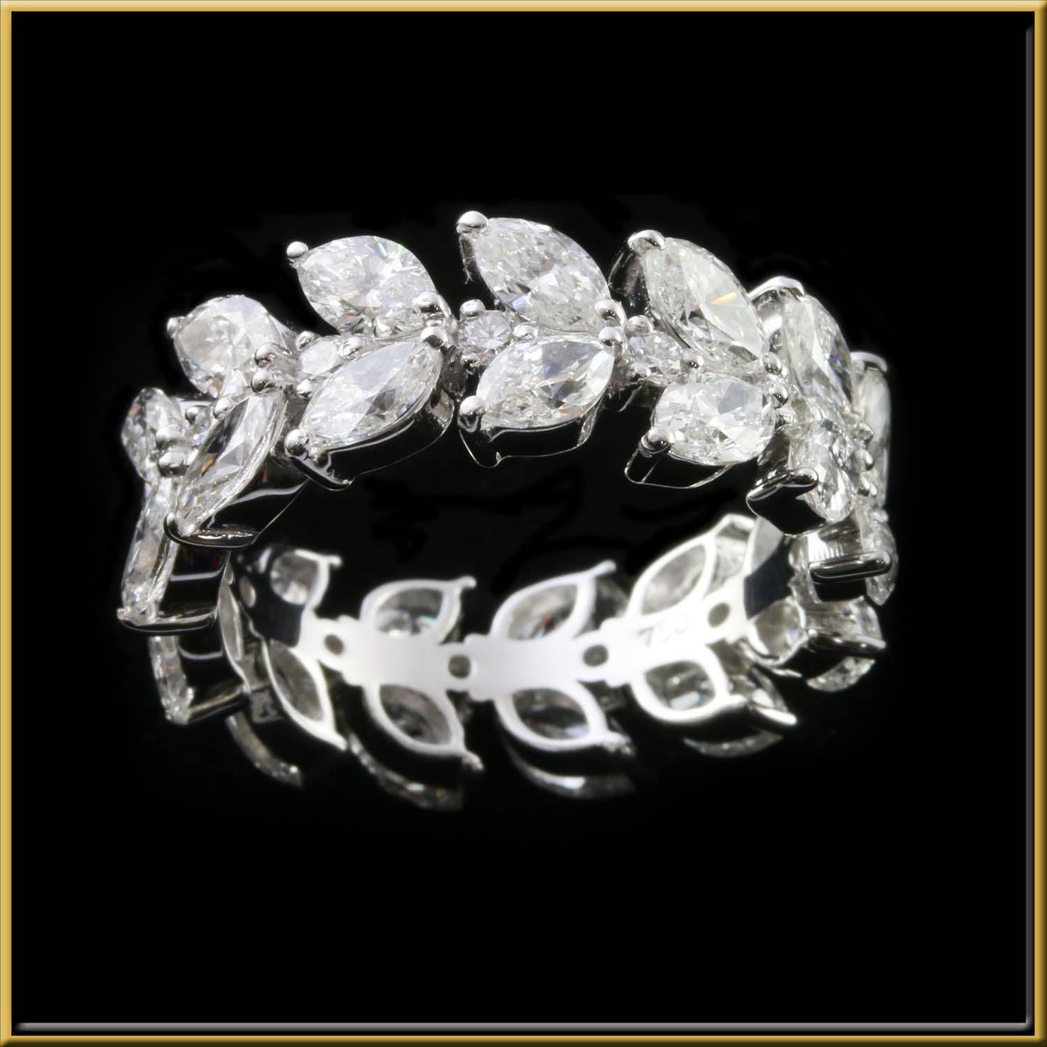 For Sale:  Marquise Cut Diamond Two Row Eternity Ring in 18 Karat Gold 2