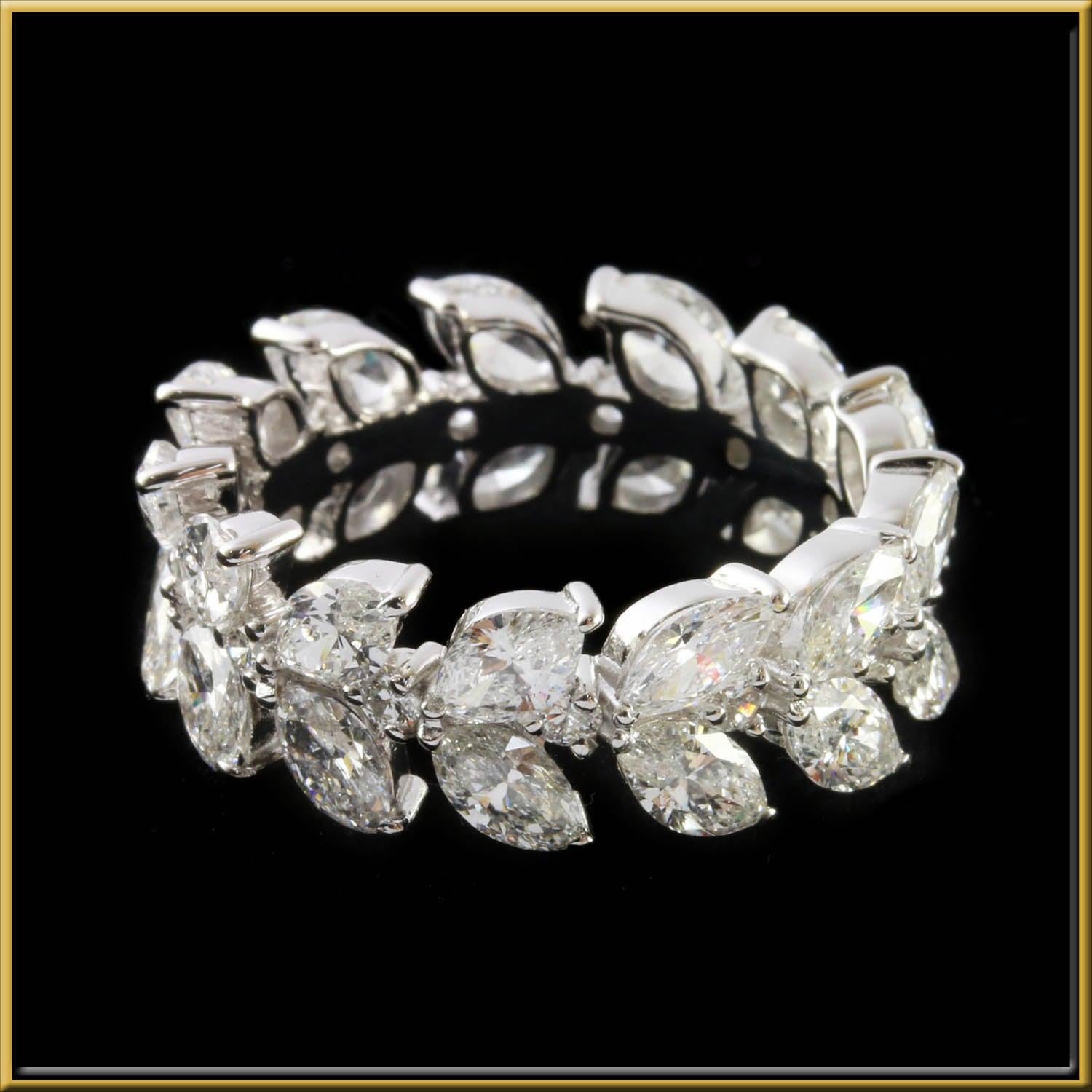 For Sale:  Marquise Cut Diamond Two Row Eternity Ring in 18 Karat Gold 3