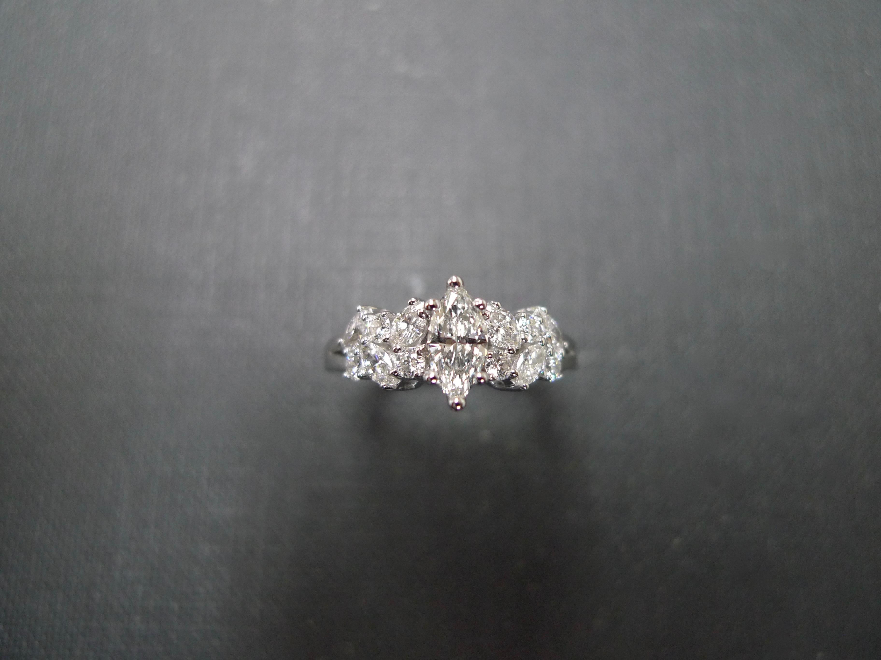 For Sale:  Marquise Cut Diamond Unique Engagement Ring in 18K White Gold with GIA Certified 10
