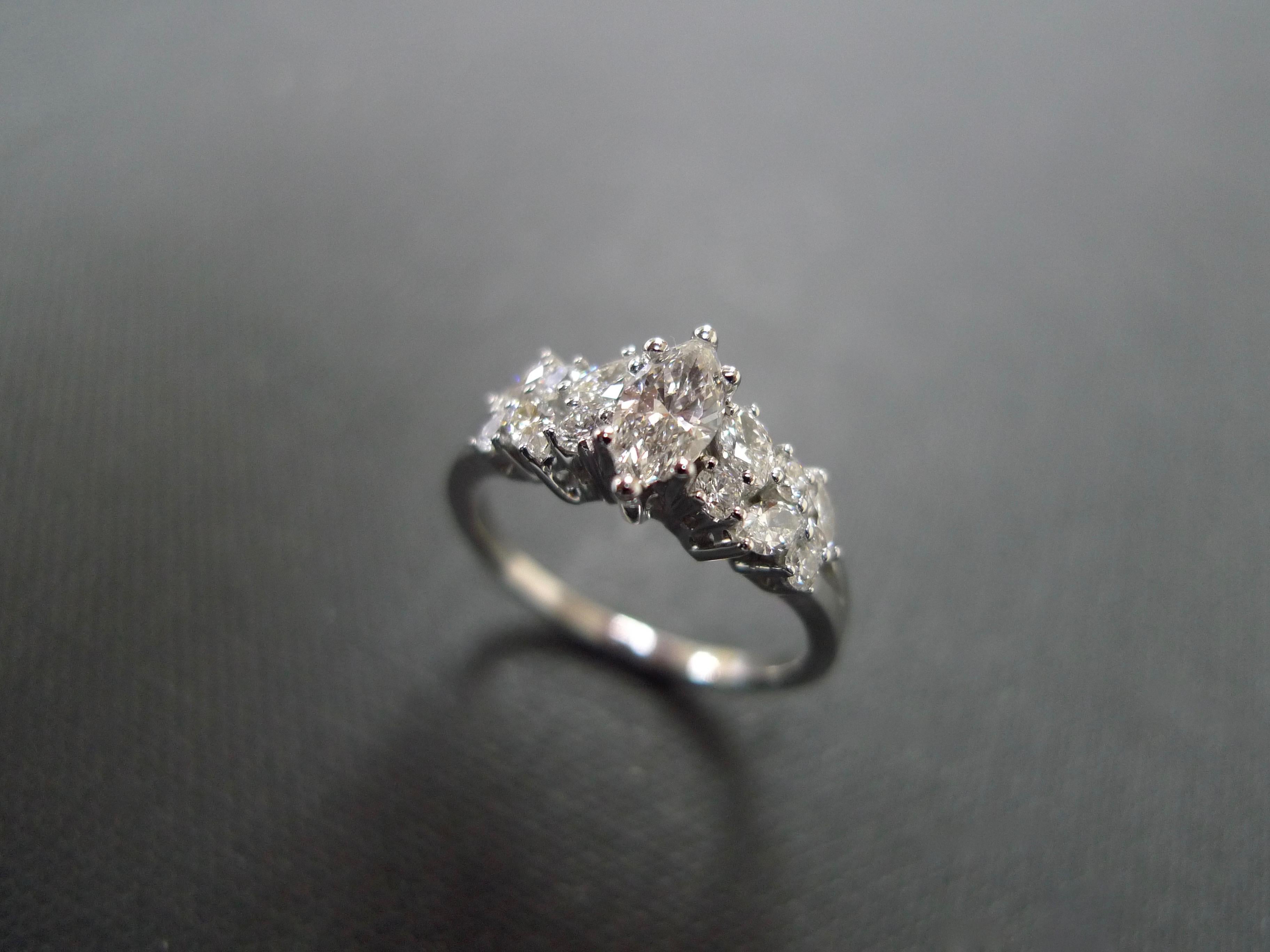 For Sale:  Marquise Cut Diamond Unique Engagement Ring in 18K White Gold with GIA Certified 11
