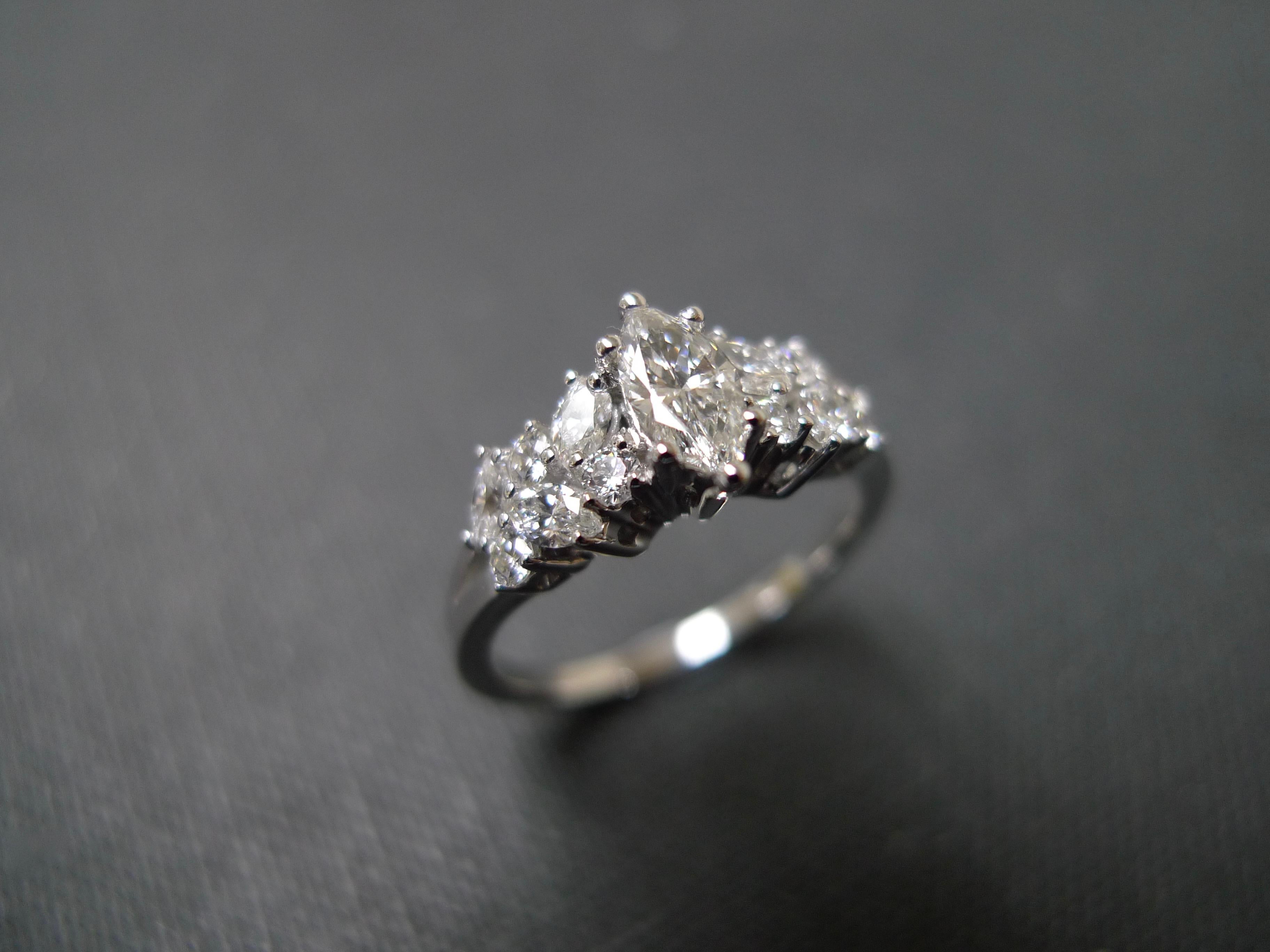 For Sale:  Marquise Cut Diamond Unique Engagement Ring in 18K White Gold with GIA Certified 13