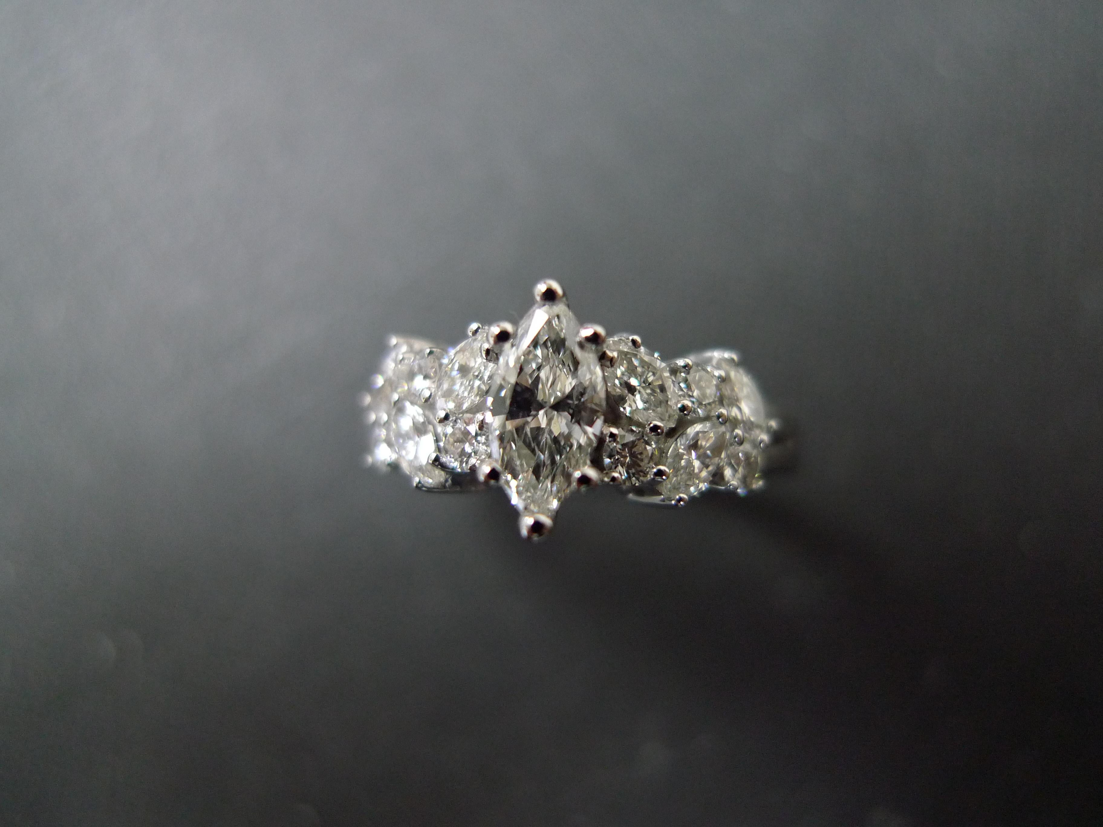 For Sale:  Marquise Cut Diamond Unique Engagement Ring in 18K White Gold with GIA Certified 5