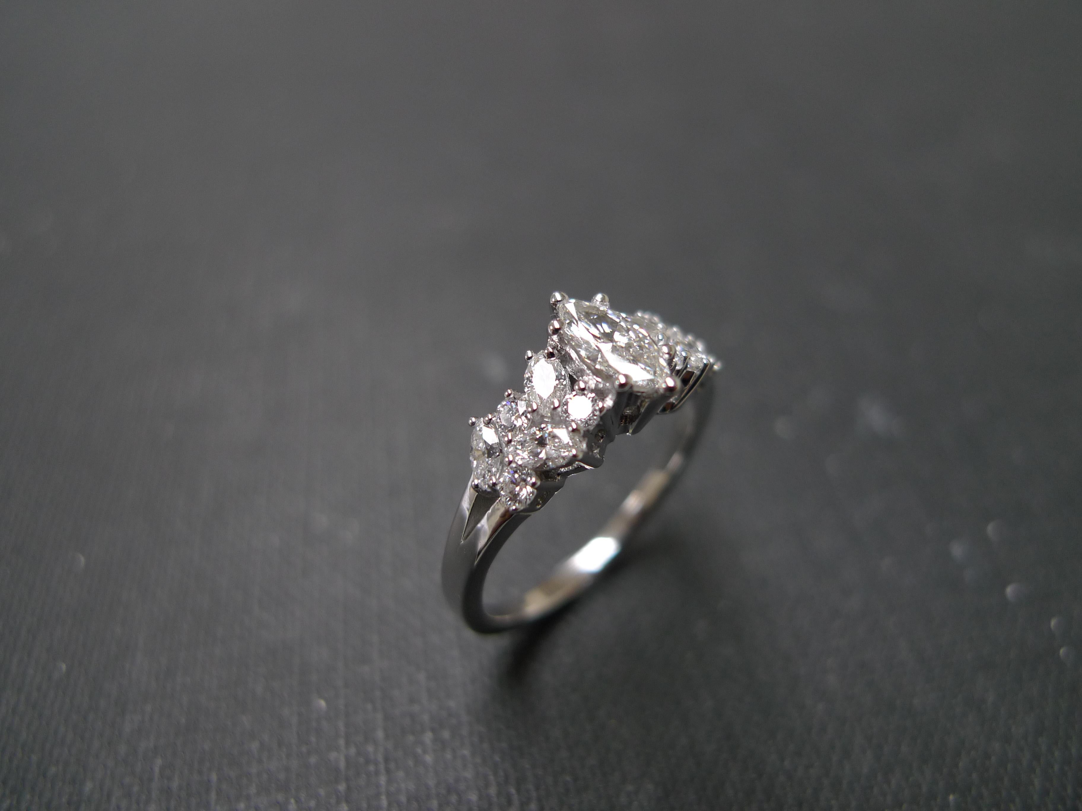 For Sale:  Marquise Cut Diamond Unique Engagement Ring in 18K White Gold with GIA Certified 9