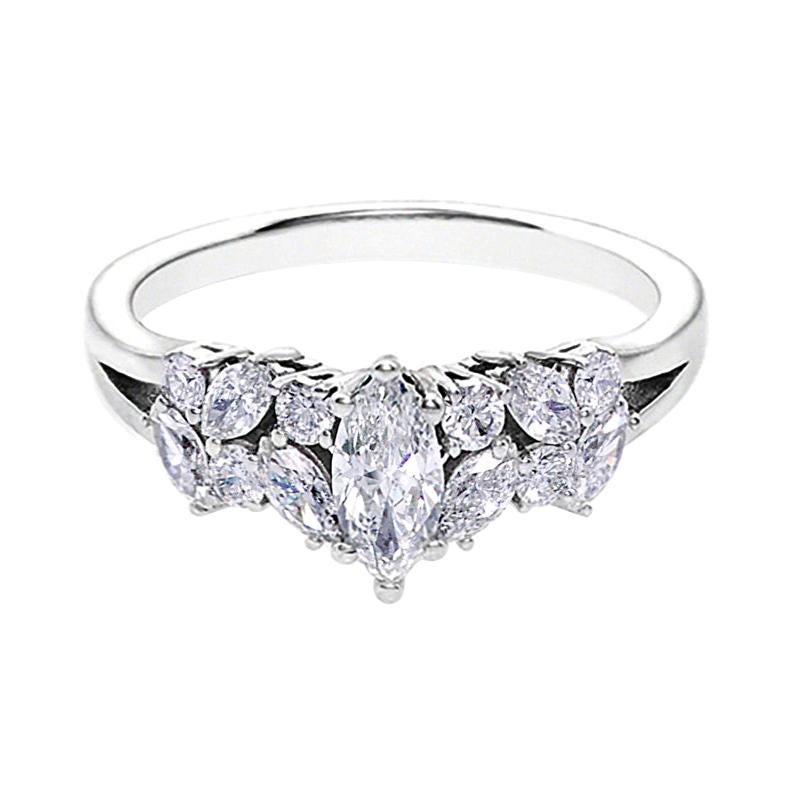 Marquise Cut Diamond Unique Engagement Ring in 18K White Gold with GIA Certified