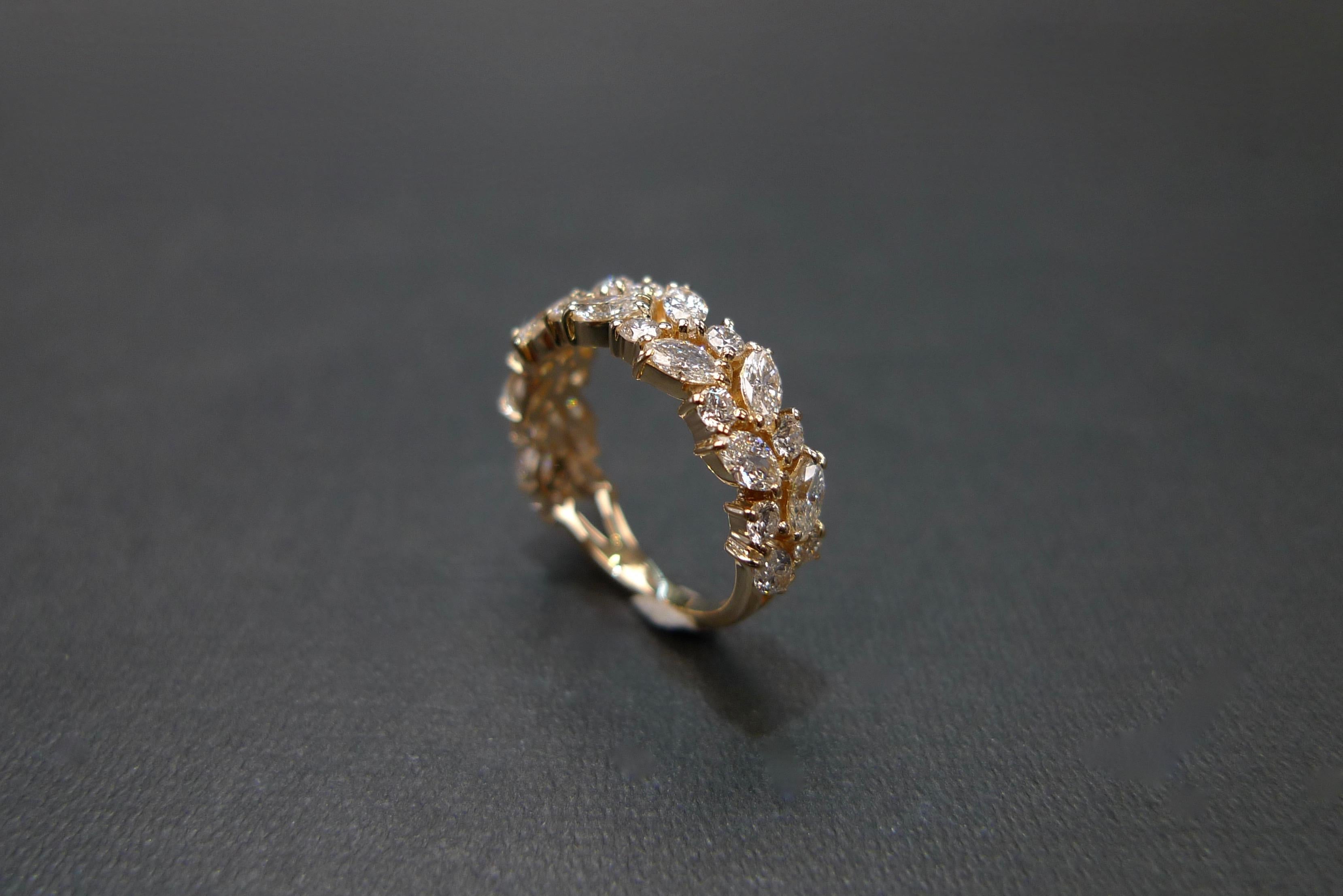 For Sale:  Marquise Cut Diamond Unique Half Eternity Wedding Ring in 18k Yellow Gold 10