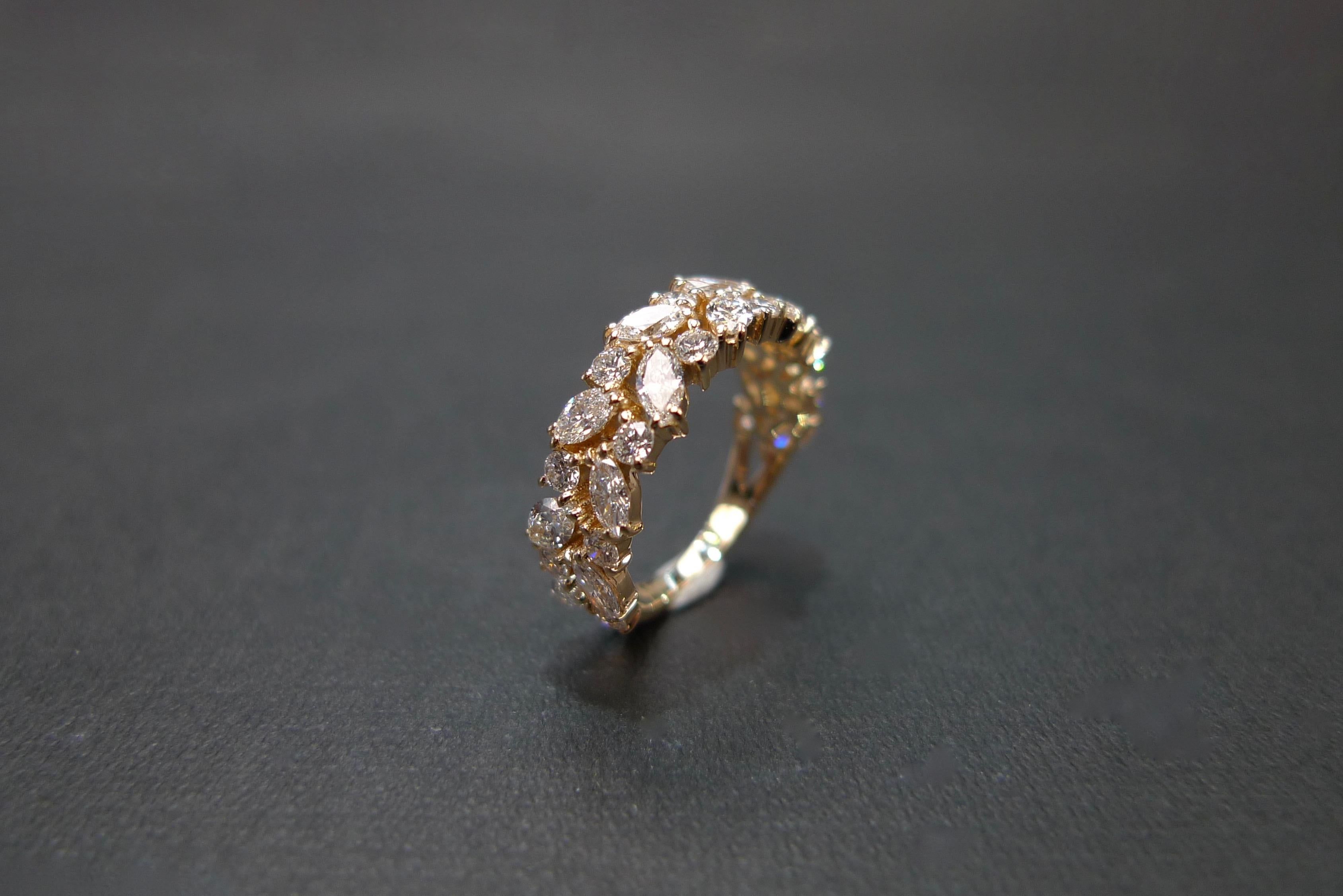 For Sale:  Marquise Cut Diamond Unique Half Eternity Wedding Ring in 18k Yellow Gold 12