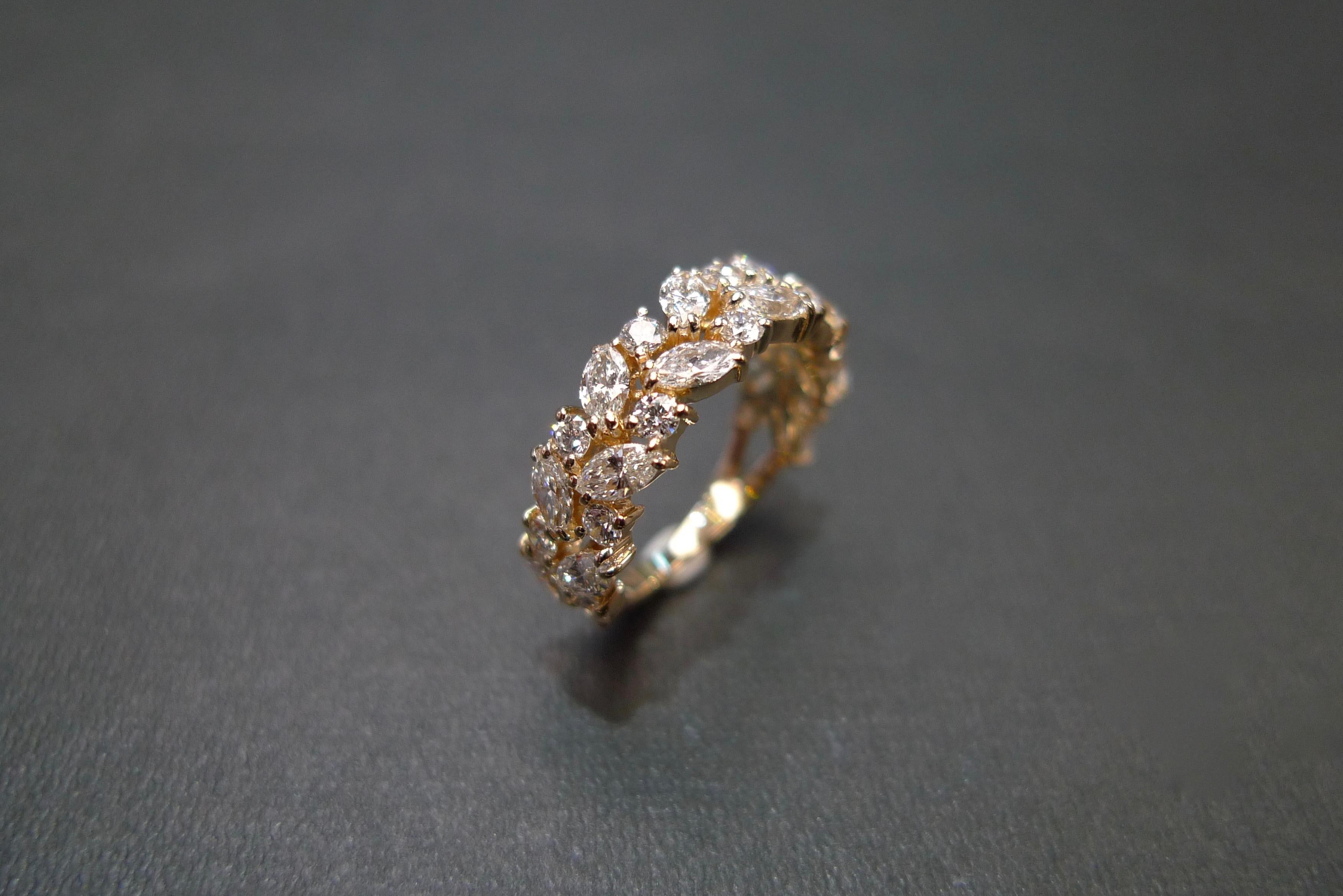 For Sale:  Marquise Cut Diamond Unique Half Eternity Wedding Ring in 18k Yellow Gold 5