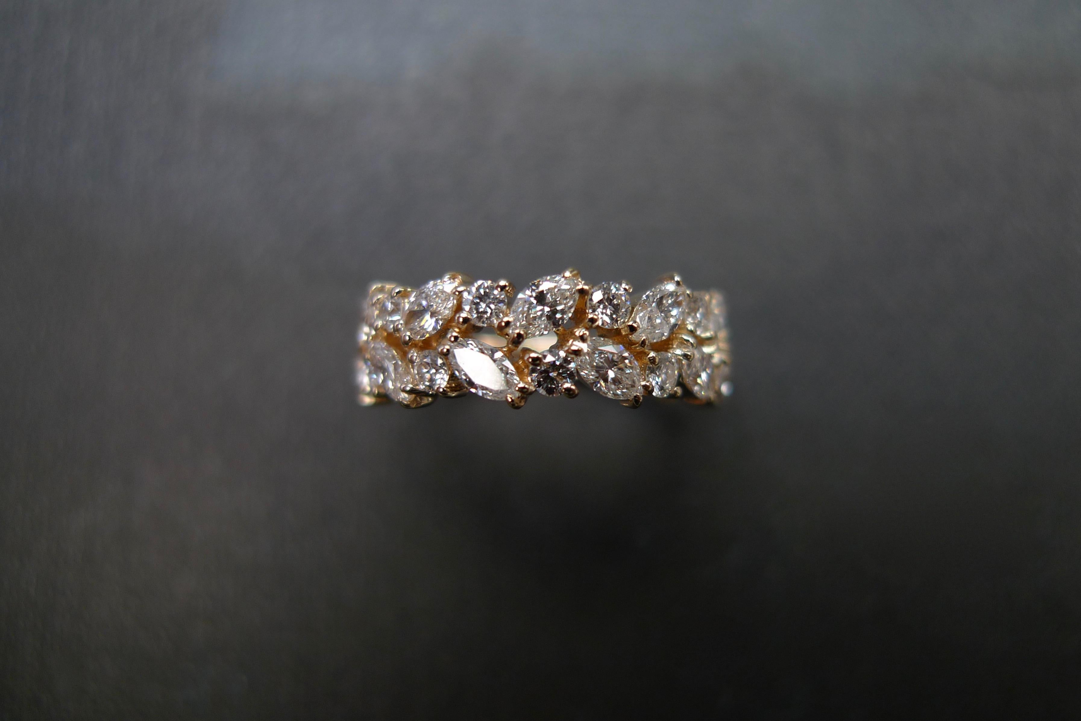 For Sale:  Marquise Cut Diamond Unique Half Eternity Wedding Ring in 18k Yellow Gold 7