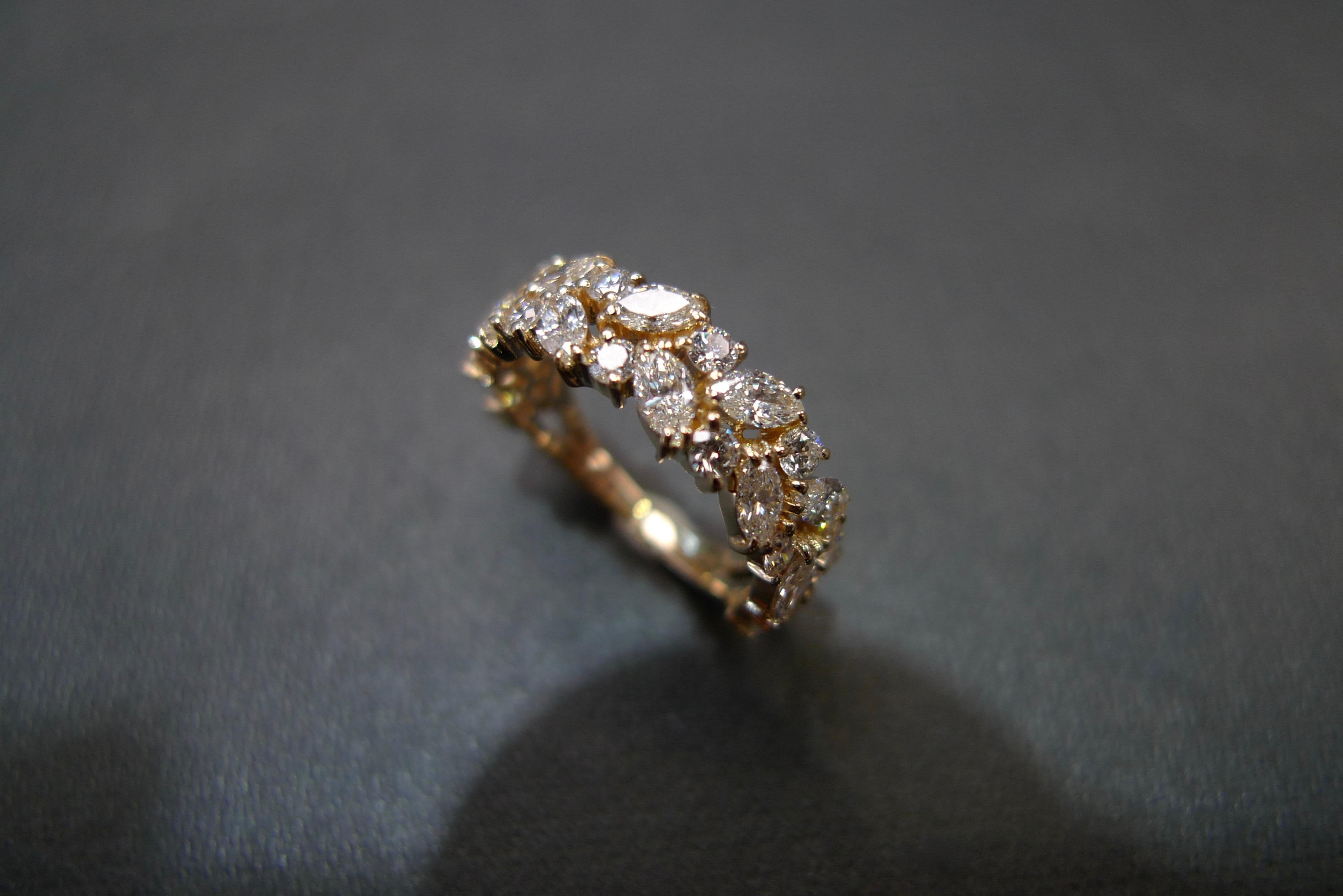 For Sale:  Marquise Cut Diamond Unique Half Eternity Wedding Ring in 18k Yellow Gold 9