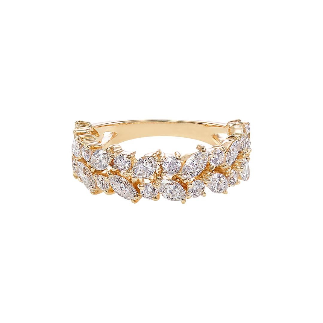 Bague de mariage d'éternité unique en or jaune 18 carats avec diamant taille marquise et demi-éternité