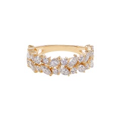 Marquise Cut Diamond Unique Half Eternity Wedding Ring in 18k Yellow Gold