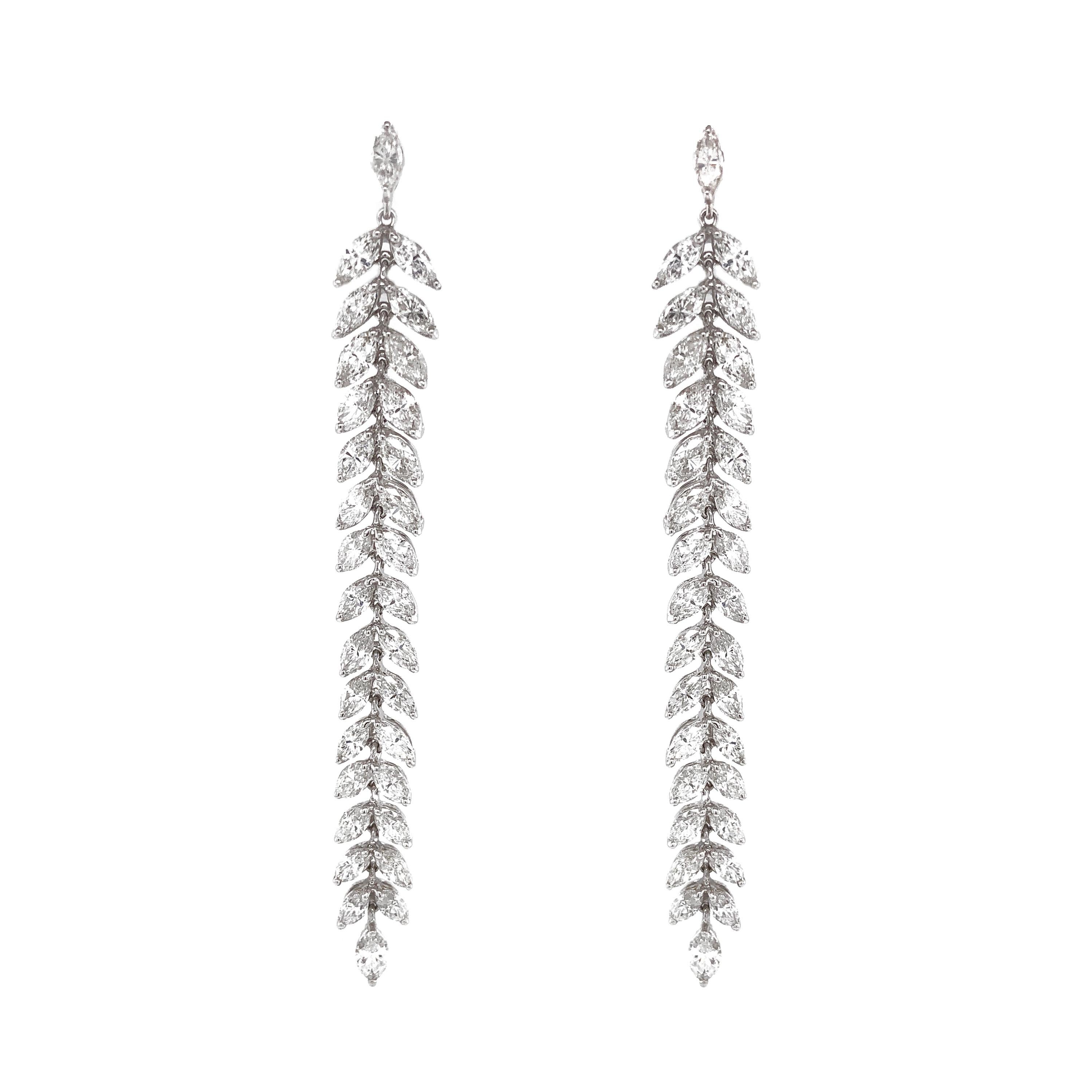 Marquise Cut Diamonds 12.57 Carat Platinum Dangling Drop Earrings