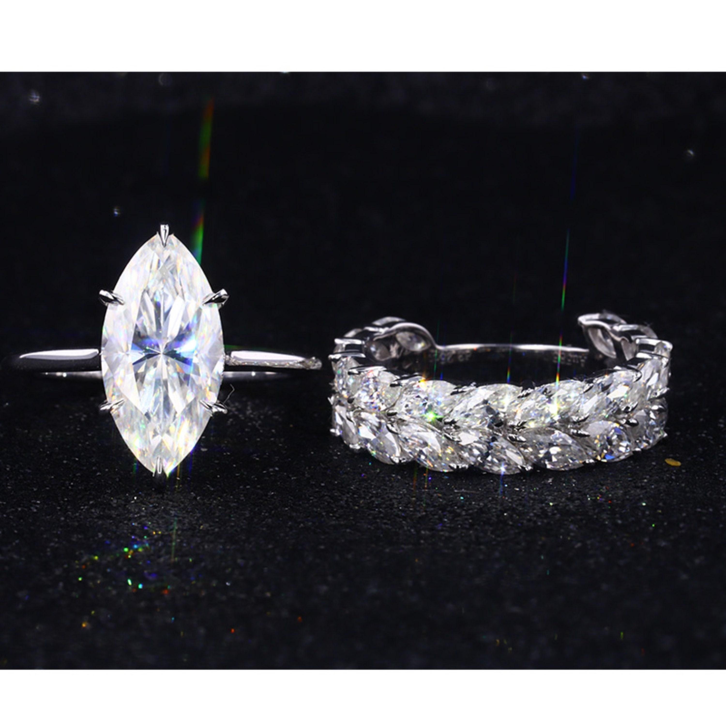 Im Angebot: Verlobungsring mit Diamanten im Marquiseschliff, Vintage-Diamant-Set () 4