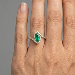 Marquise-Cut Emerald 14K (18K Custom) Yellow Gold Diamond Halo Ring