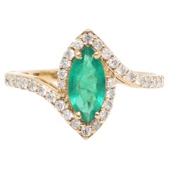 Marquise-Cut Emerald 14K (18K Custom) Yellow Gold Diamond Halo Ring