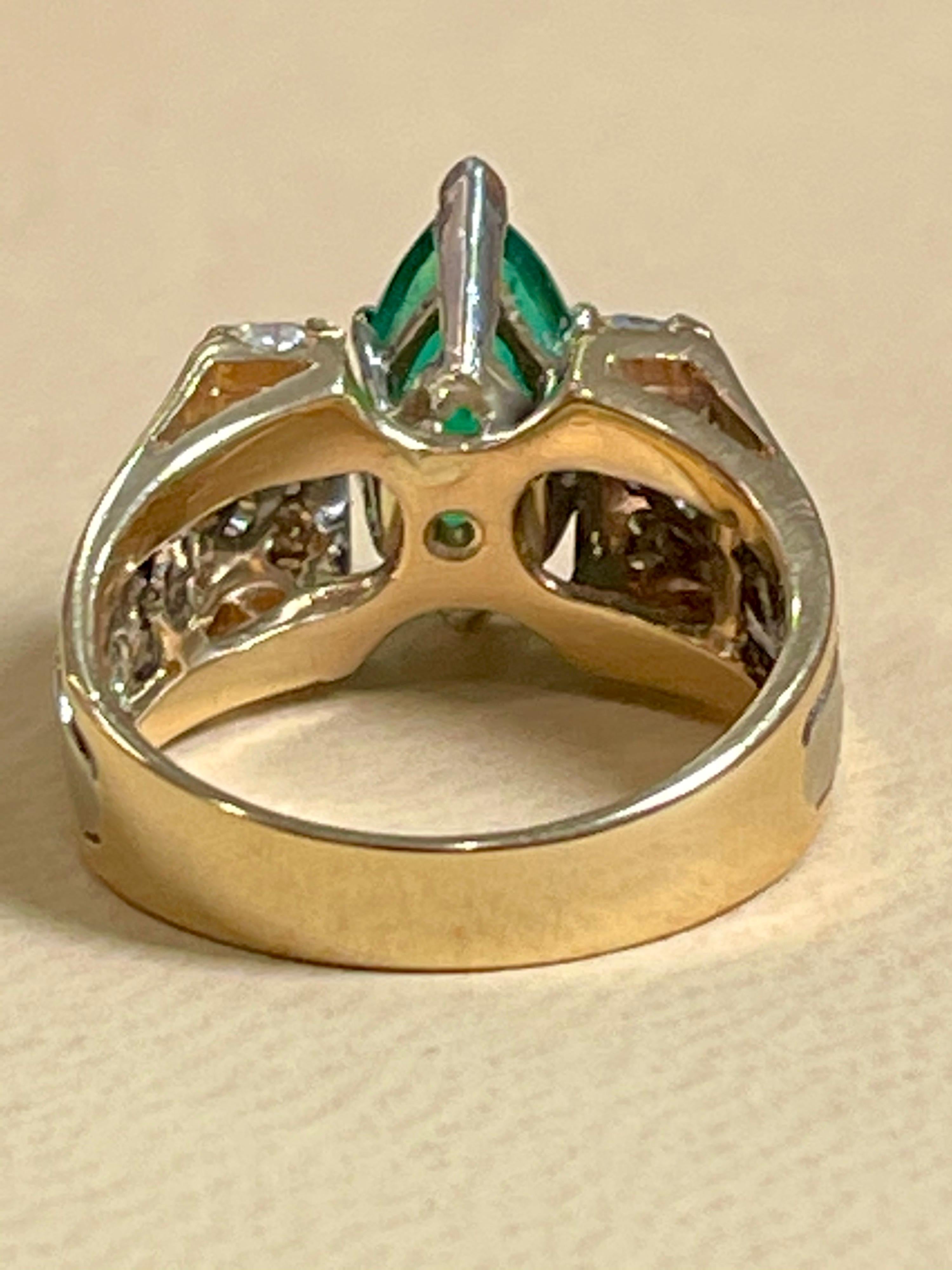 2.5 Carat Marquise Cut Emerald and Diamond Ring 14 Karat Yellow Gold 1