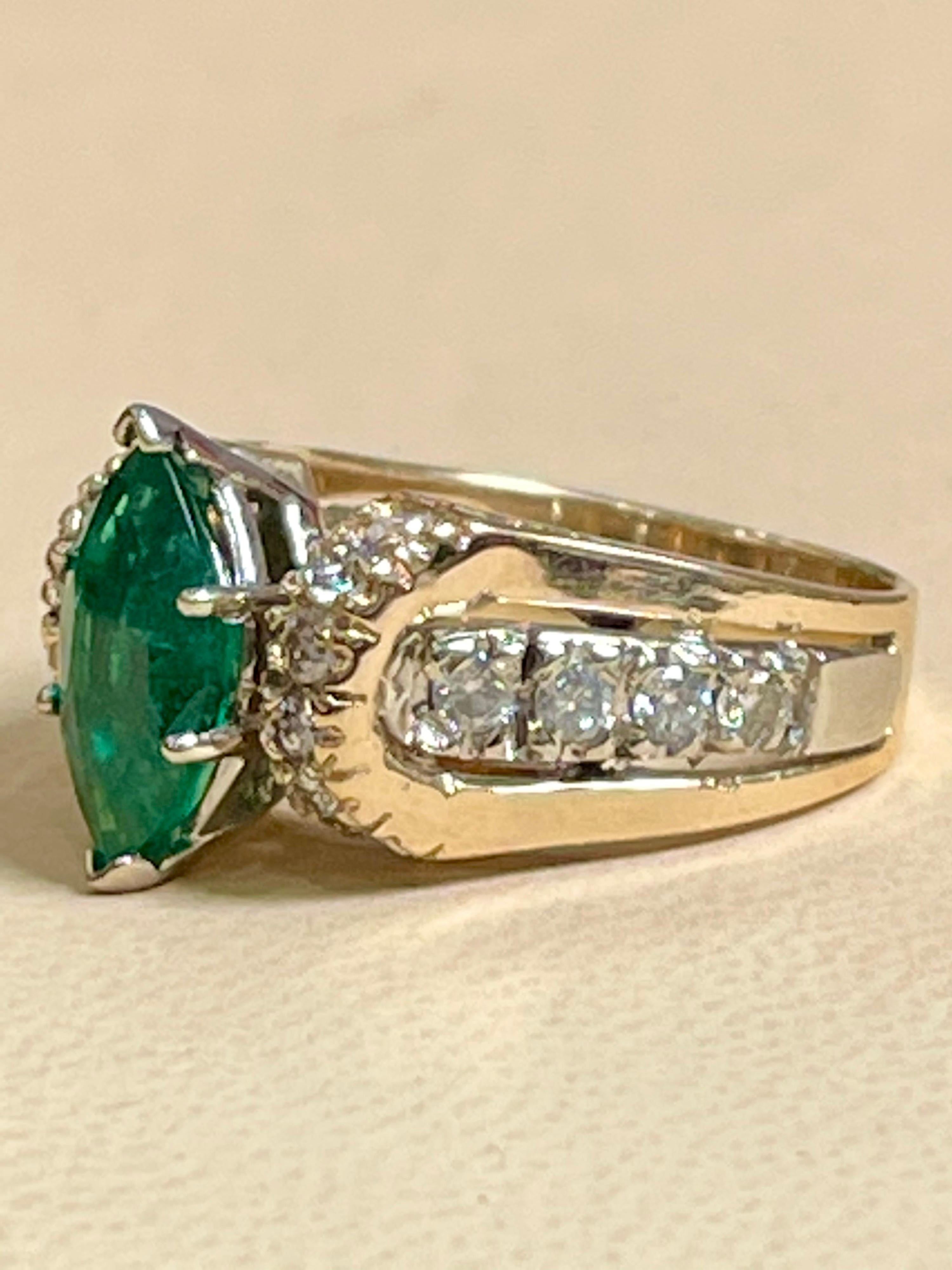 2.5 Carat Marquise Cut Emerald and Diamond Ring 14 Karat Yellow Gold 2