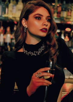 Marquise-cut Emerald and White Diamond Leaf Fashion Necklace in 18K White Gold