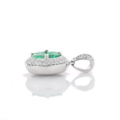 Marquise Cut Emerald Diamond Designer Pendant in 18K Solid White Gold