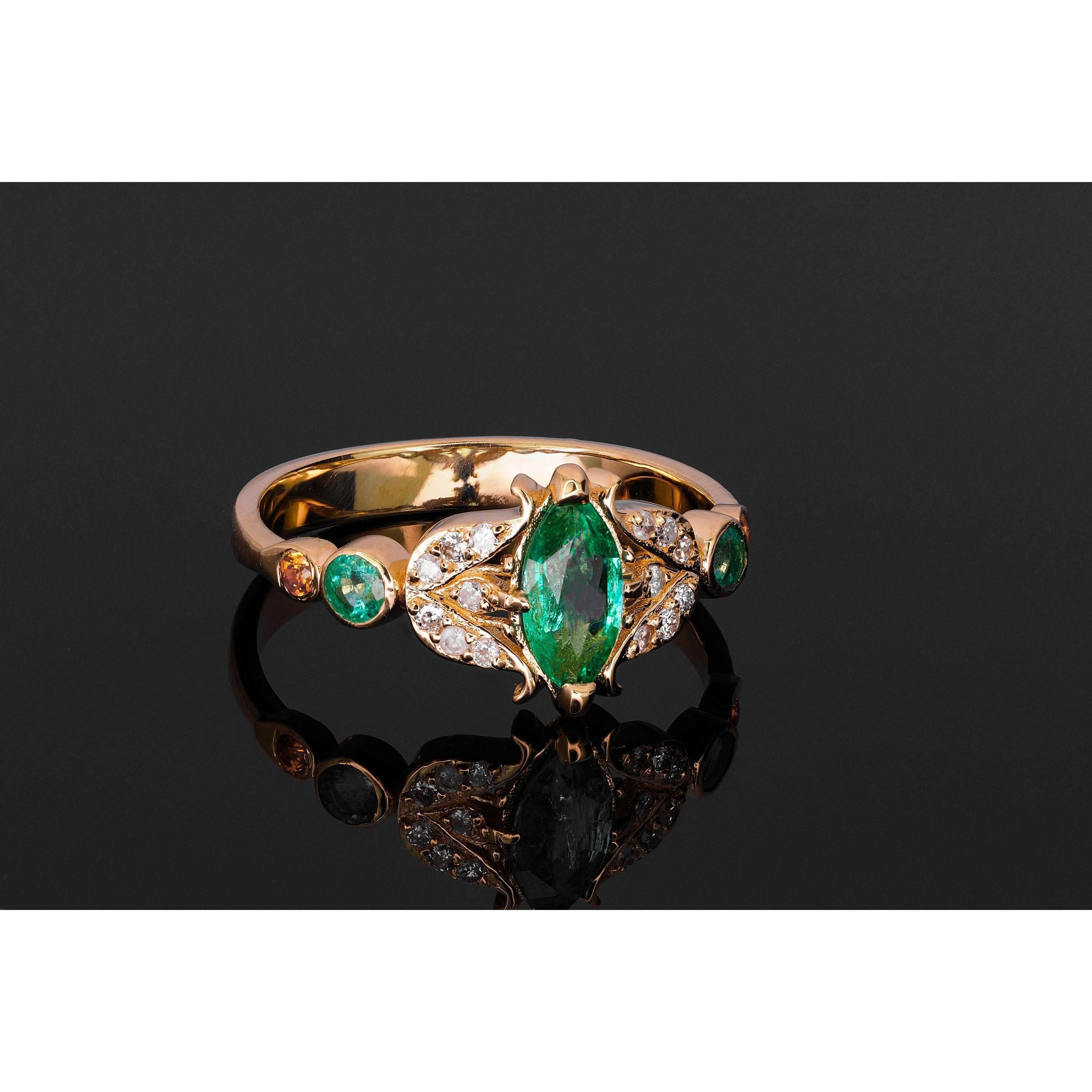 For Sale:  Marquise Cut Emerald Engagement Ring, Antique Emerald Vintage Engagement Ring 2