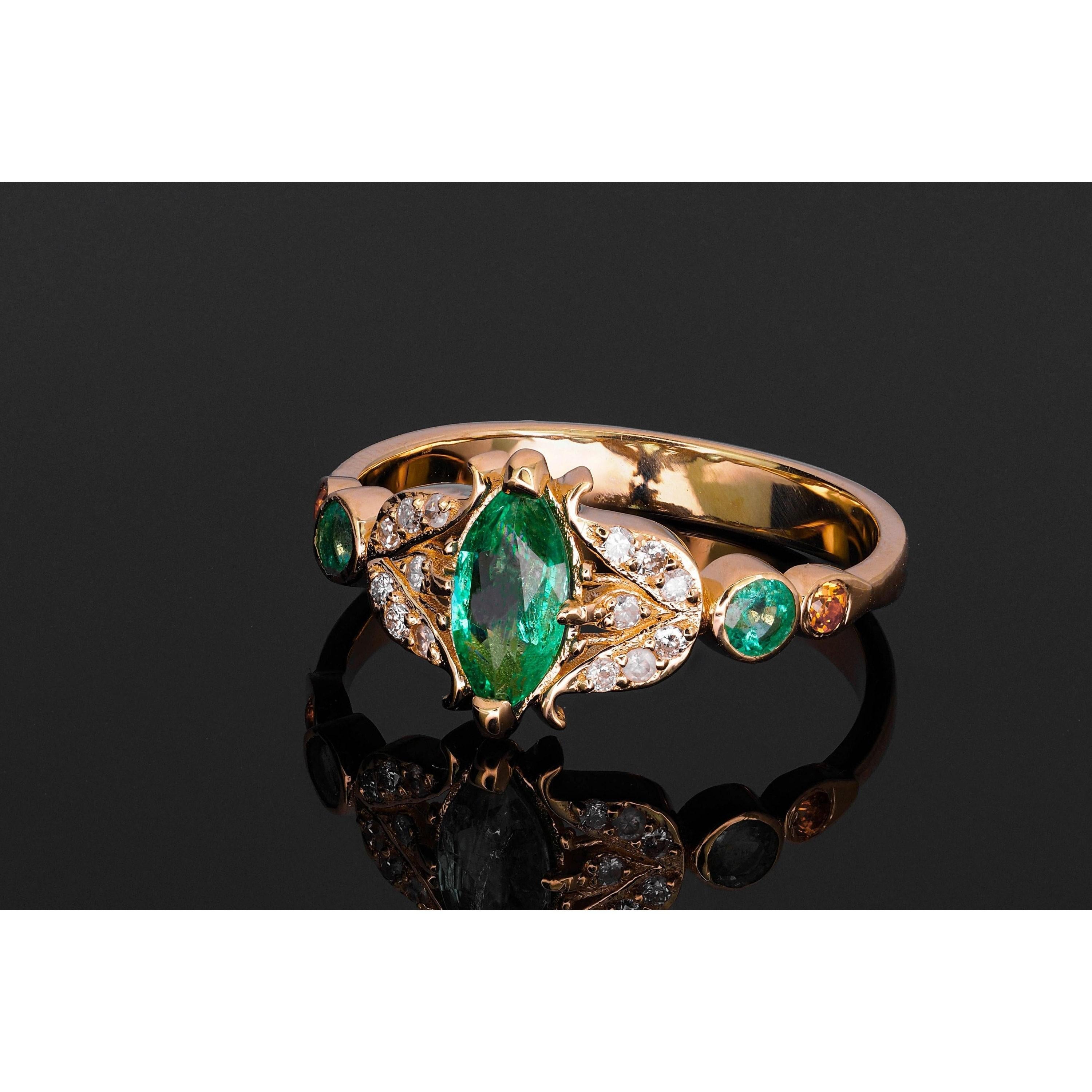For Sale:  Marquise Cut Emerald Engagement Ring, Antique Emerald Vintage Engagement Ring 3