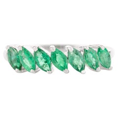 Marquise Cut Emerald Gemstone Half Eternity Band Ring for Her in 14k White Gold