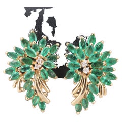 Marquise Cut Emerald Stud Earring Gold Earrings for Women