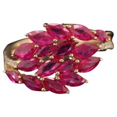 Marquise Cut Floral Ruby Wedding Band Diamond Engagement Ring Flora Fashion Ring