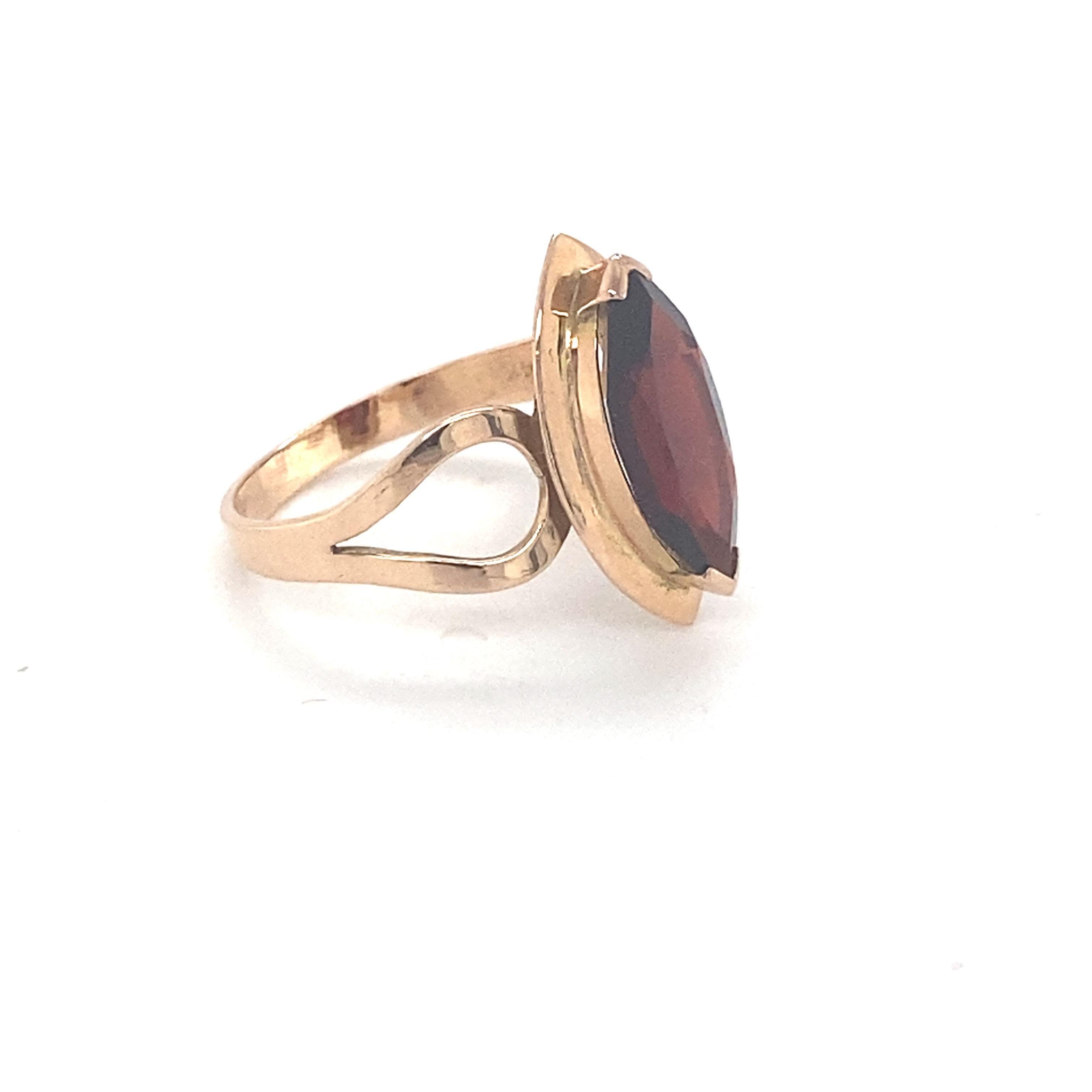 Artisan Marquise Cut Garnet Yellow Gold Solitaire Ring For Sale