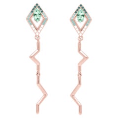 Marquise Cut Green Amethyst Enamel 18K Rose Gold Pipa Earrings