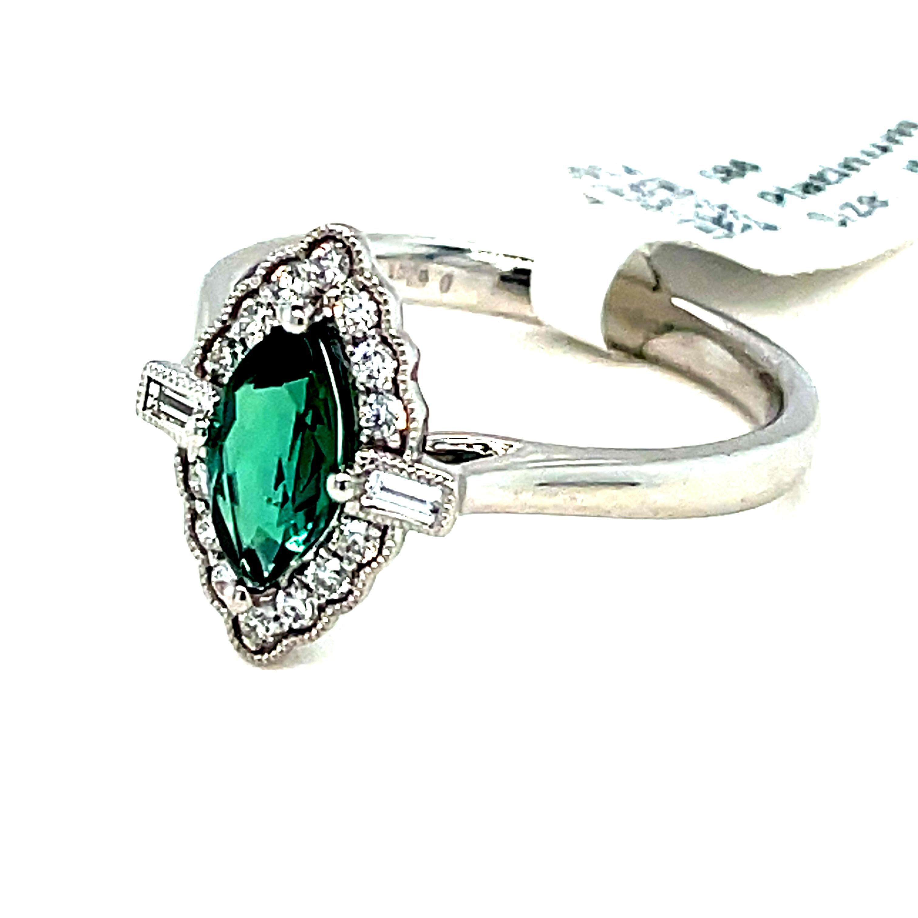 Marquise Cut Green Sapphire Halo Diamond Ring In New Condition For Sale In London, GB
