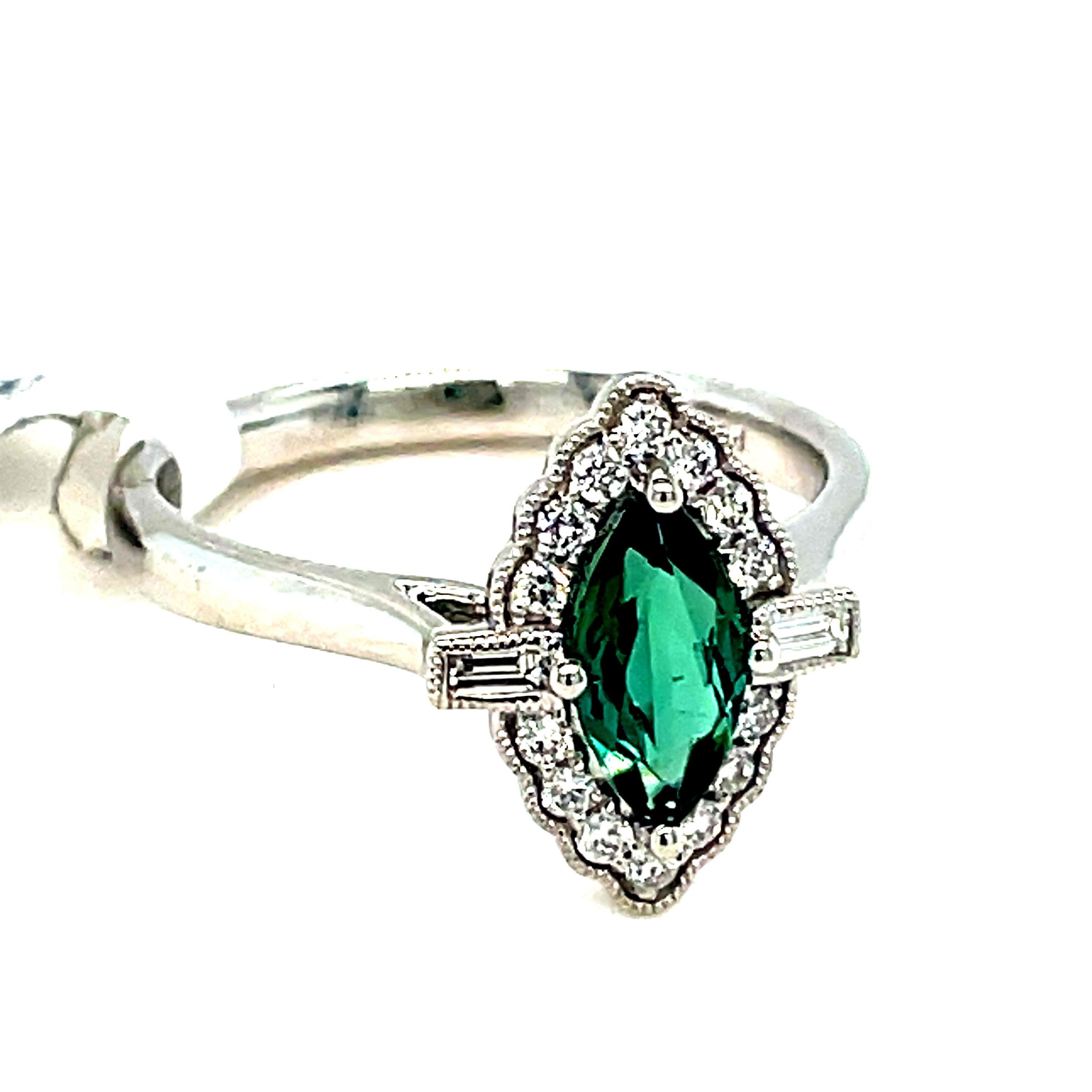 Men's Marquise Cut Green Sapphire Halo Diamond Ring For Sale