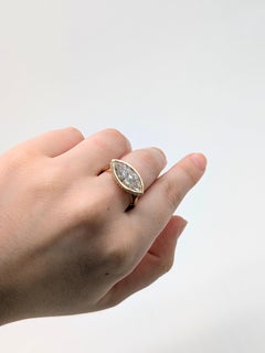 Marquise Cut Lab Grown Diamond Ring with Diamond Accents: Solid 14K Gold, 15x8mm