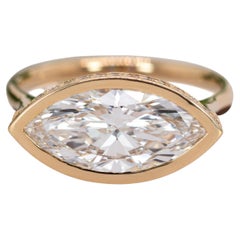 Marquise Cut Lab Grown Diamond Ring with Diamond Accents: Solid 14K Gold, 15x8mm