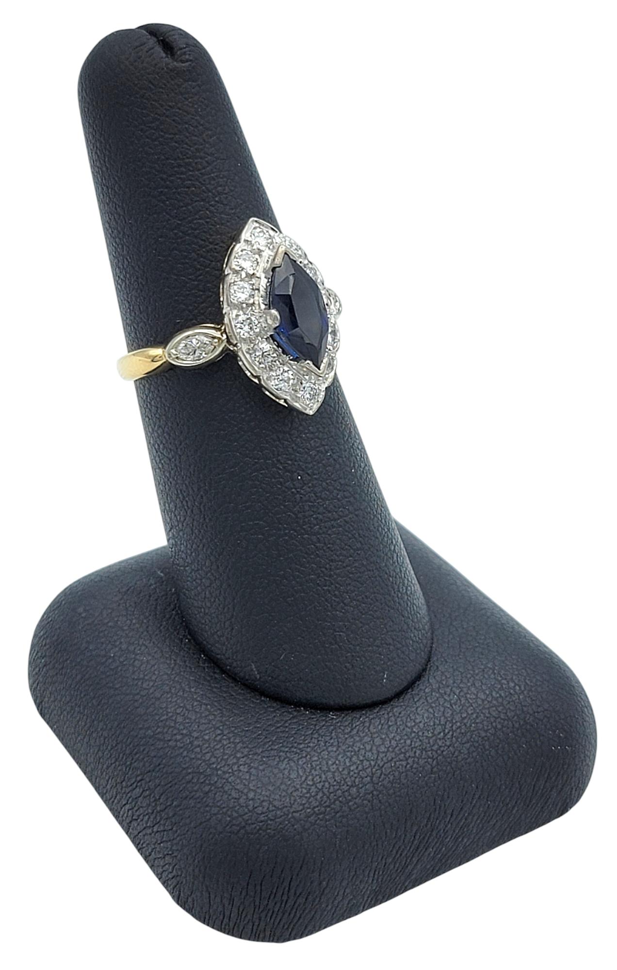 Marquise Cut Lab Sapphire and Diamond Halo Cocktail Ring in 14 Karat Gold For Sale 6