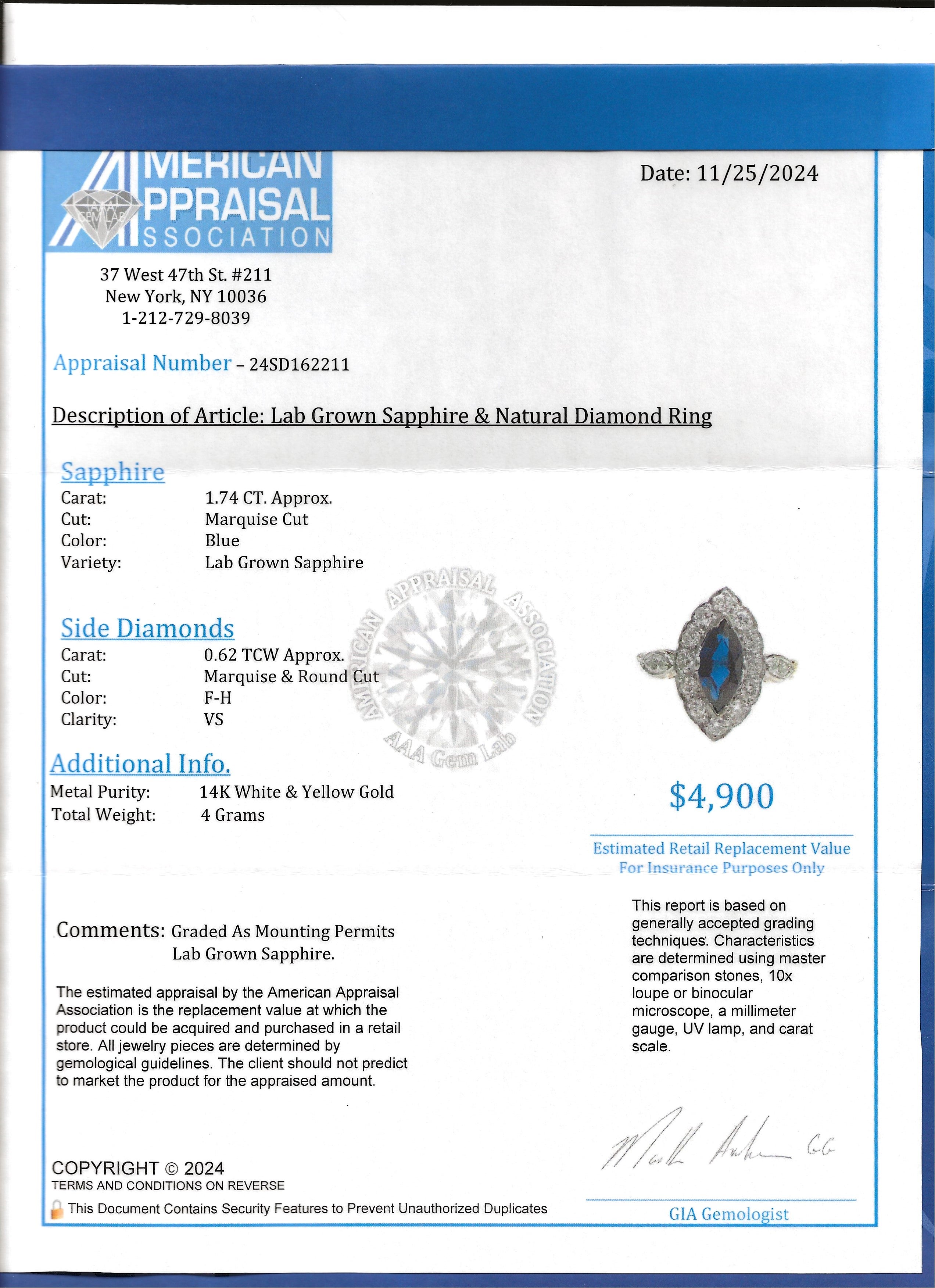 Marquise Cut Lab Sapphire and Diamond Halo Cocktail Ring in 14 Karat Gold For Sale 7