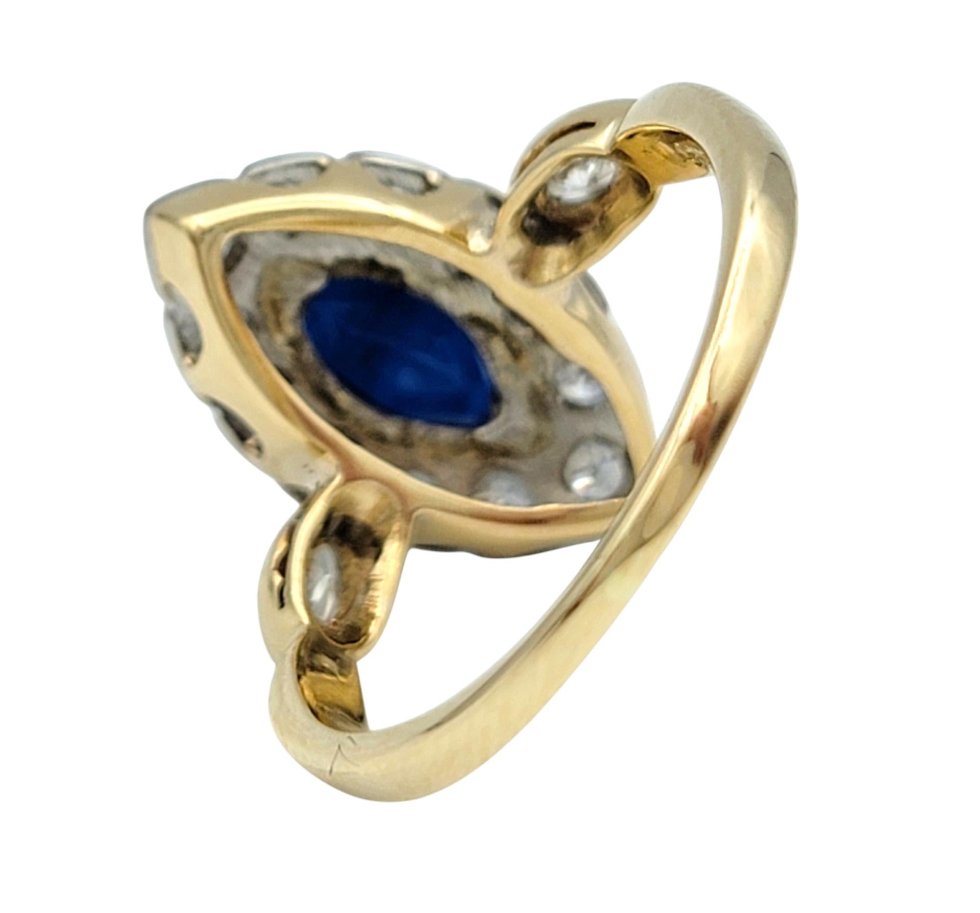 Marquise Cut Lab Sapphire and Diamond Halo Cocktail Ring in 14 Karat Gold For Sale 1
