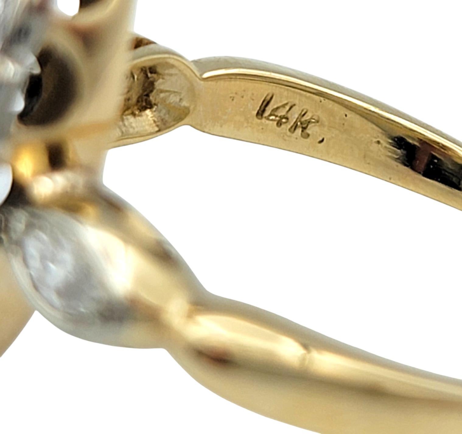 Marquise Cut Lab Sapphire and Diamond Halo Cocktail Ring in 14 Karat Gold For Sale 2