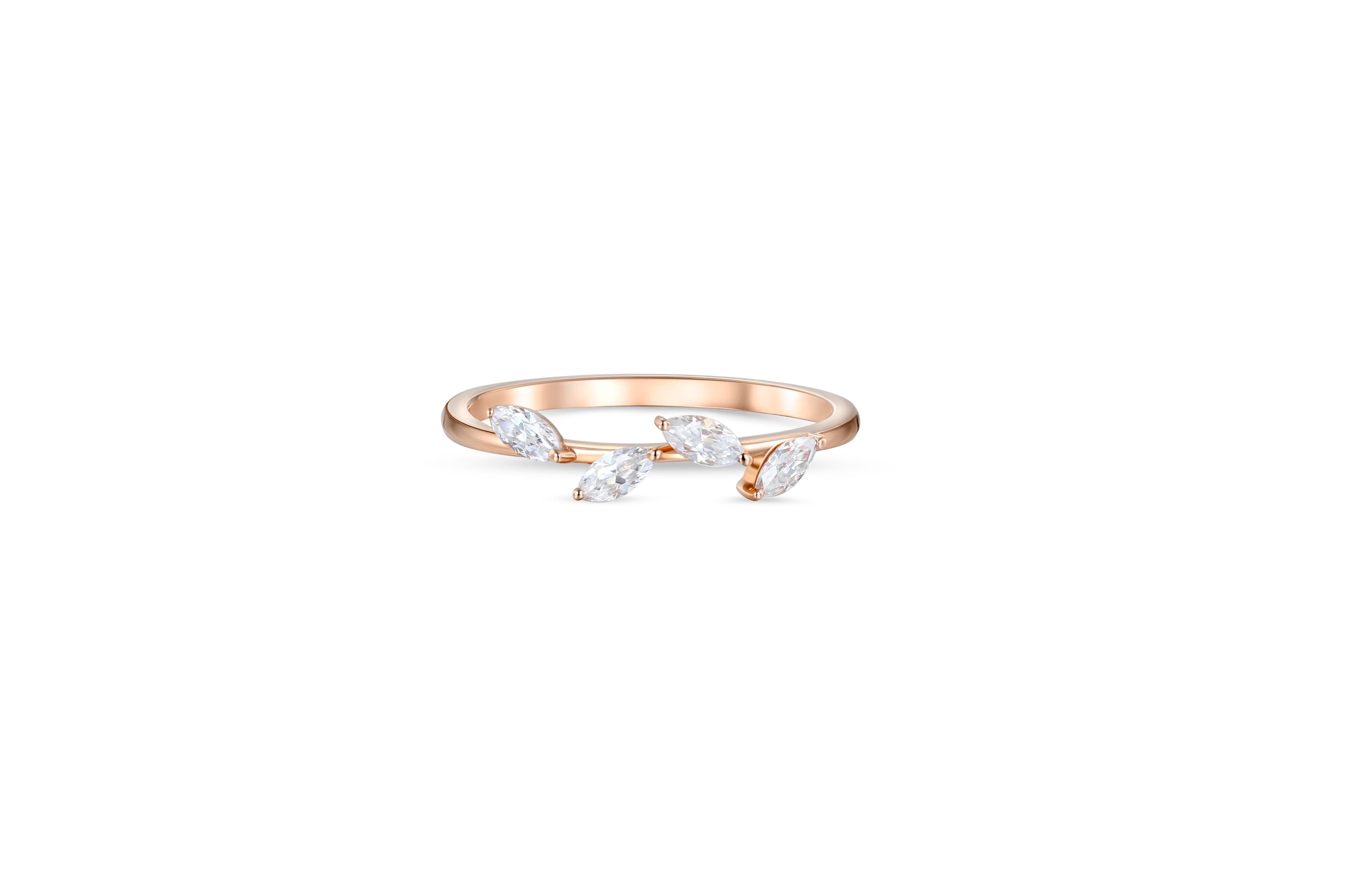 Marquise Cut Moissanite Engagement 14k gold Ring. Tiny Engagement Ring for Women. Solid Gold Marquise Ring. Cluster Moissanite Wedding Ring. Leaf Branch Gold Ring.

Metal: 14k gold 
Weight: 1.8 gr depends from size.

Gemstones:
Moissanites: 4