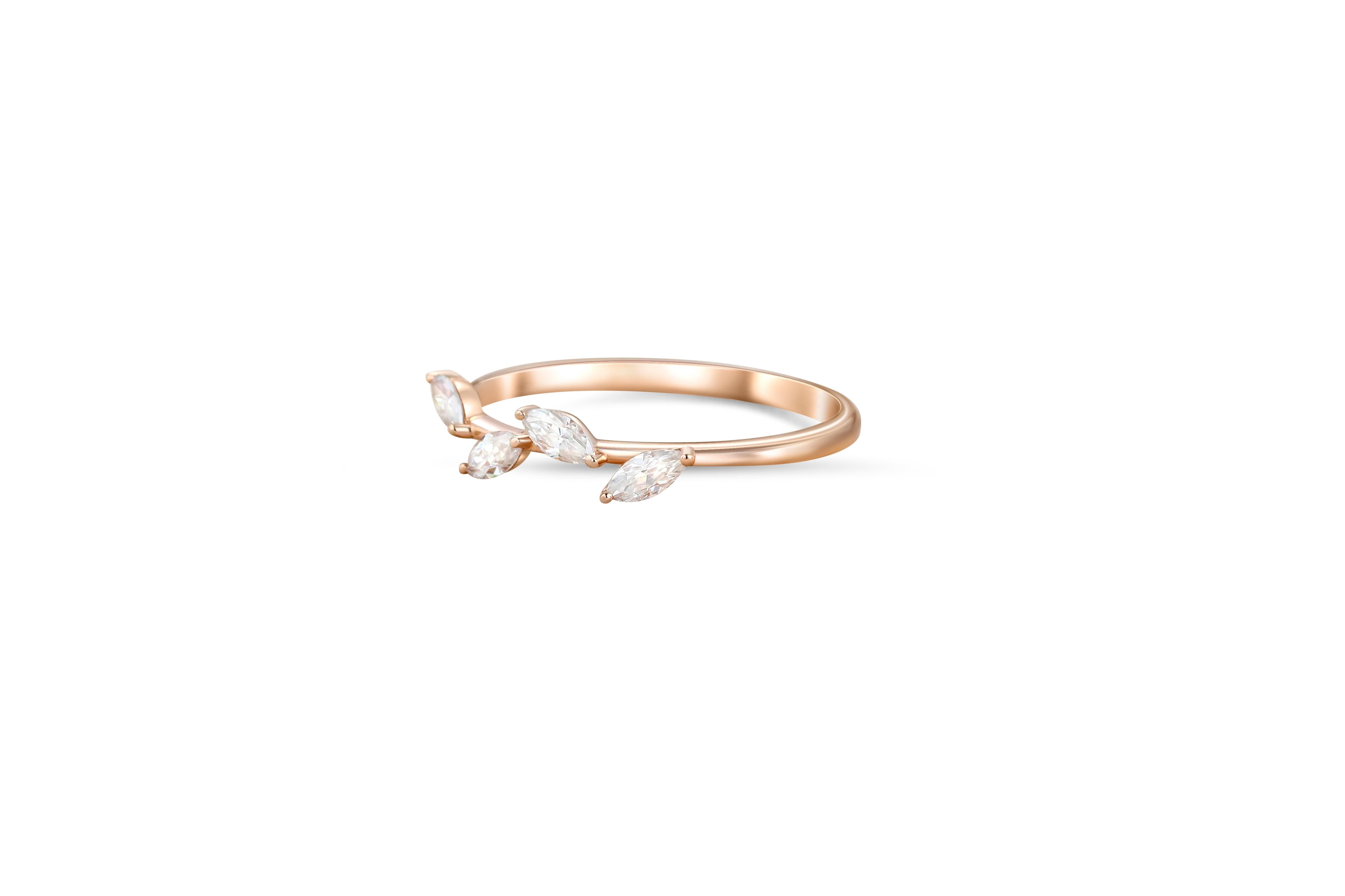 Modern Marquise Cut Moissanite Engagement 14k gold Ring. For Sale