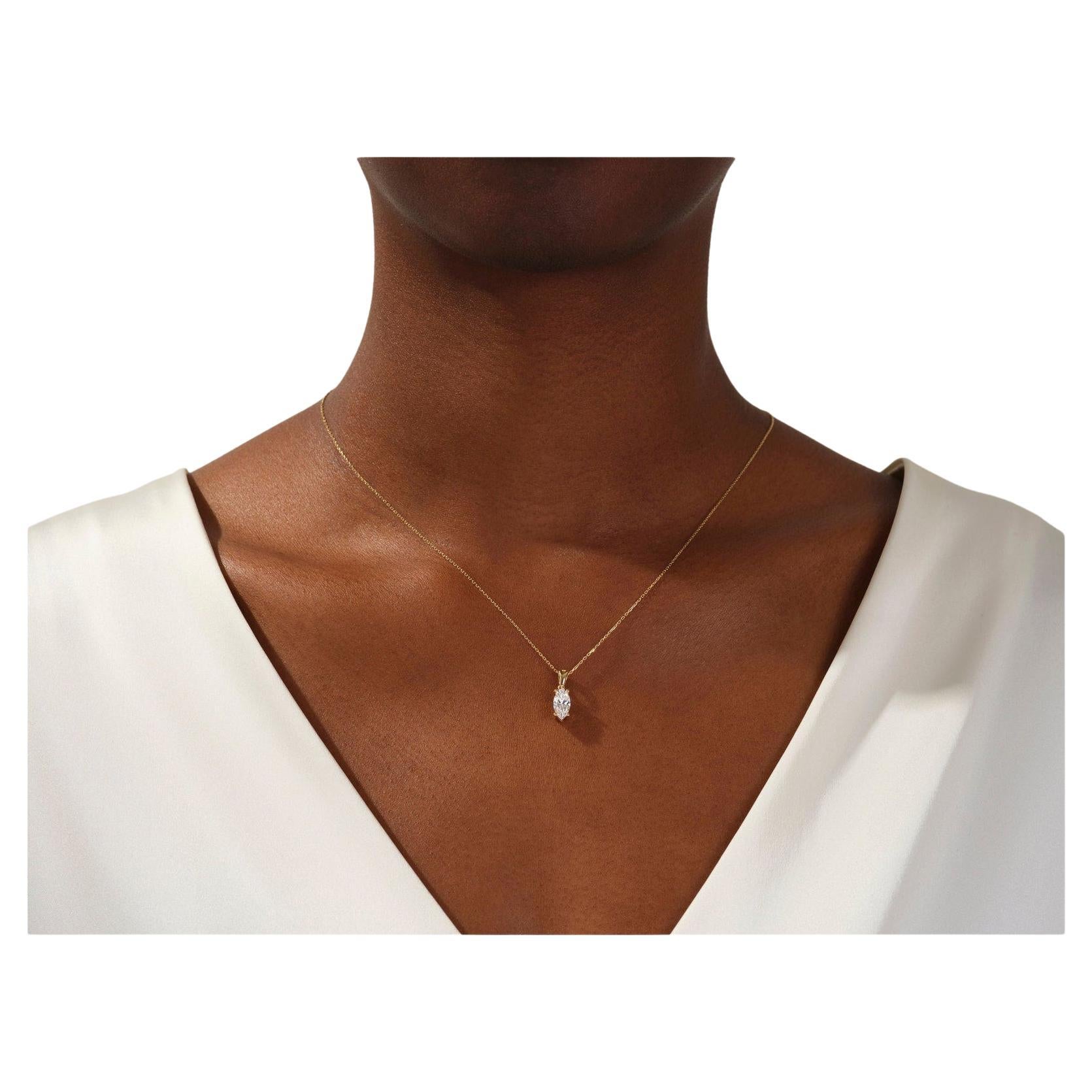 Marquise Cut Moissanite Necklace 925 Sterling Silver Solitaire Pendant Necklace