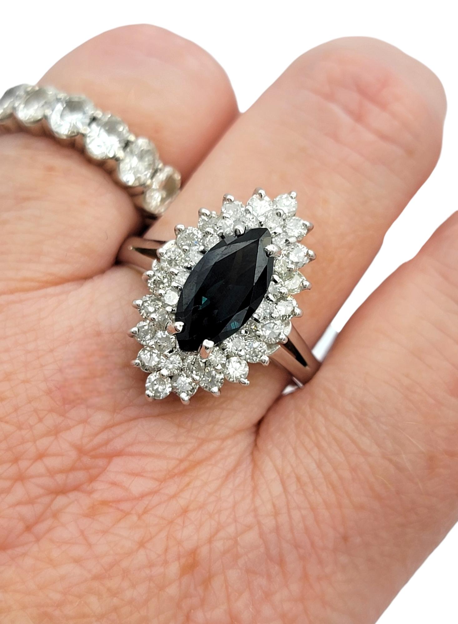 Marquise Cut Montana Sapphire and Diamond Cocktail Ring in 14 Karat White Gold For Sale 5
